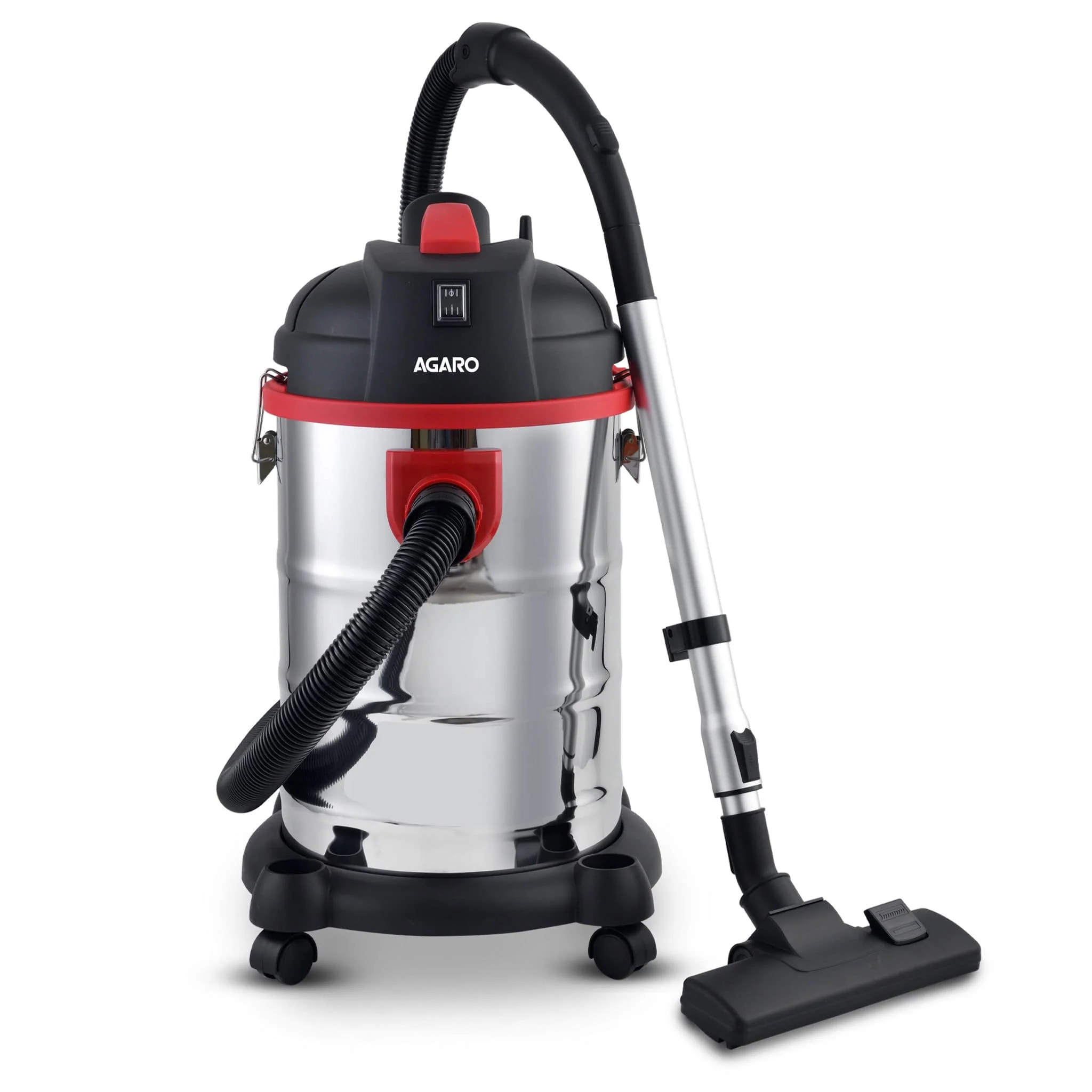 Ace Wet & Dry Vacuum Cleaner, 1600 Watts, 21.5 Kpa Suction Power, 30 Litres Tank Capacity, Home Use, Blower Function, Washable 3L Dust Bag, Stainless Steel Body (Black/Red/Steel)