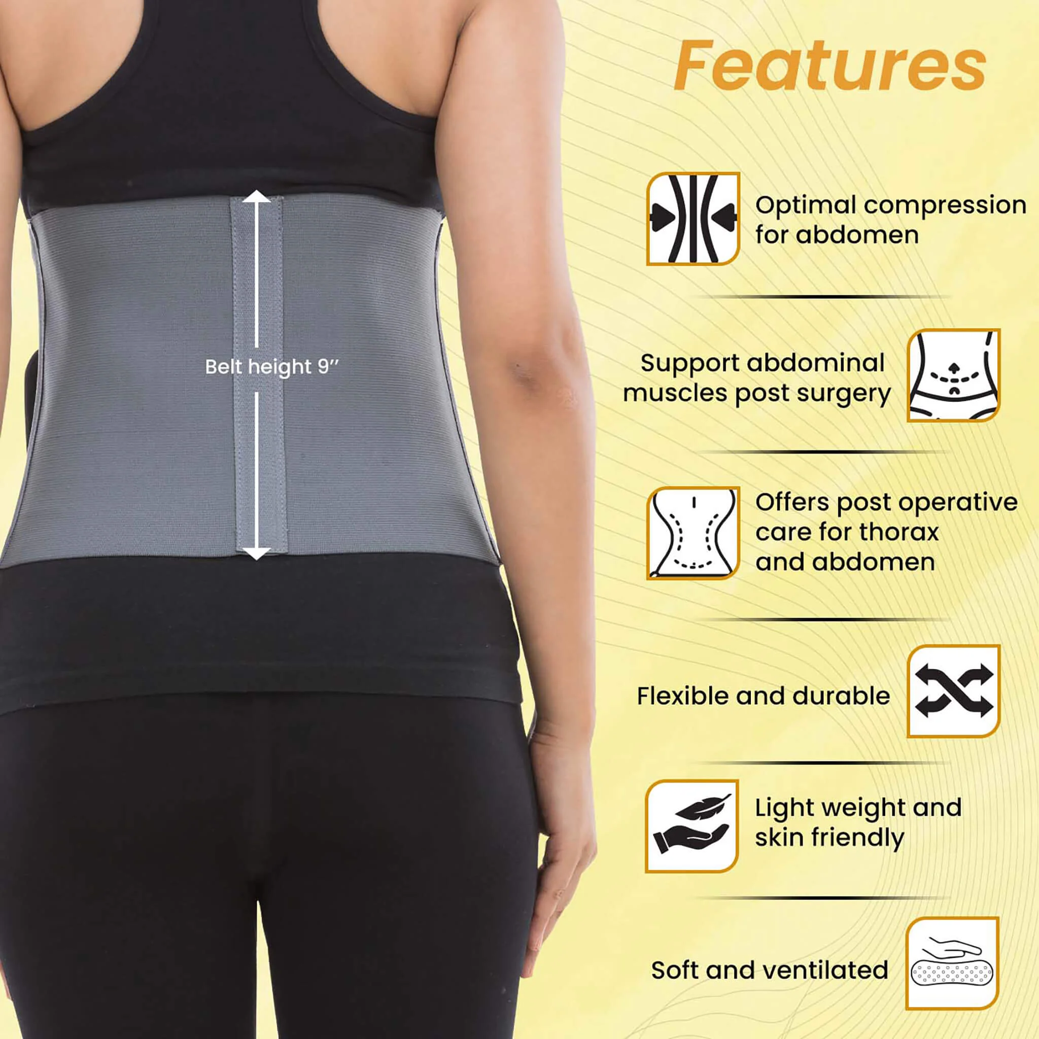 Abdominal Belt, For Men And Women, XL, Grey - Image 3