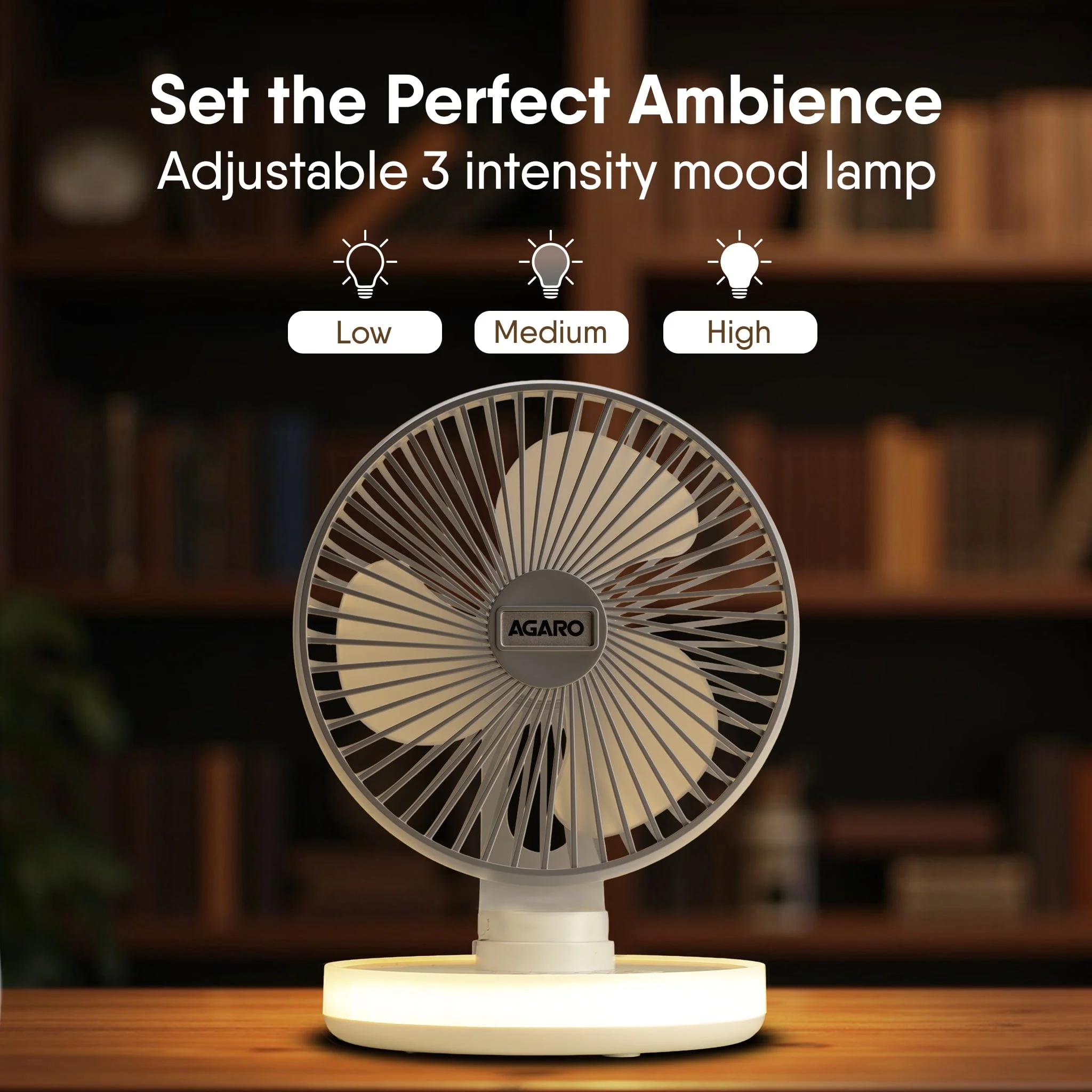 Alpha Desktop Fan with Light, 6 Inches, 4 Speeds, Oscillating Table Fan, Brushless Motor, Wide Angle Adjustment, USB Rechargeable, Ultra Quiet, Personal Mini Fan for Home Office Bedroom, White - Image 6