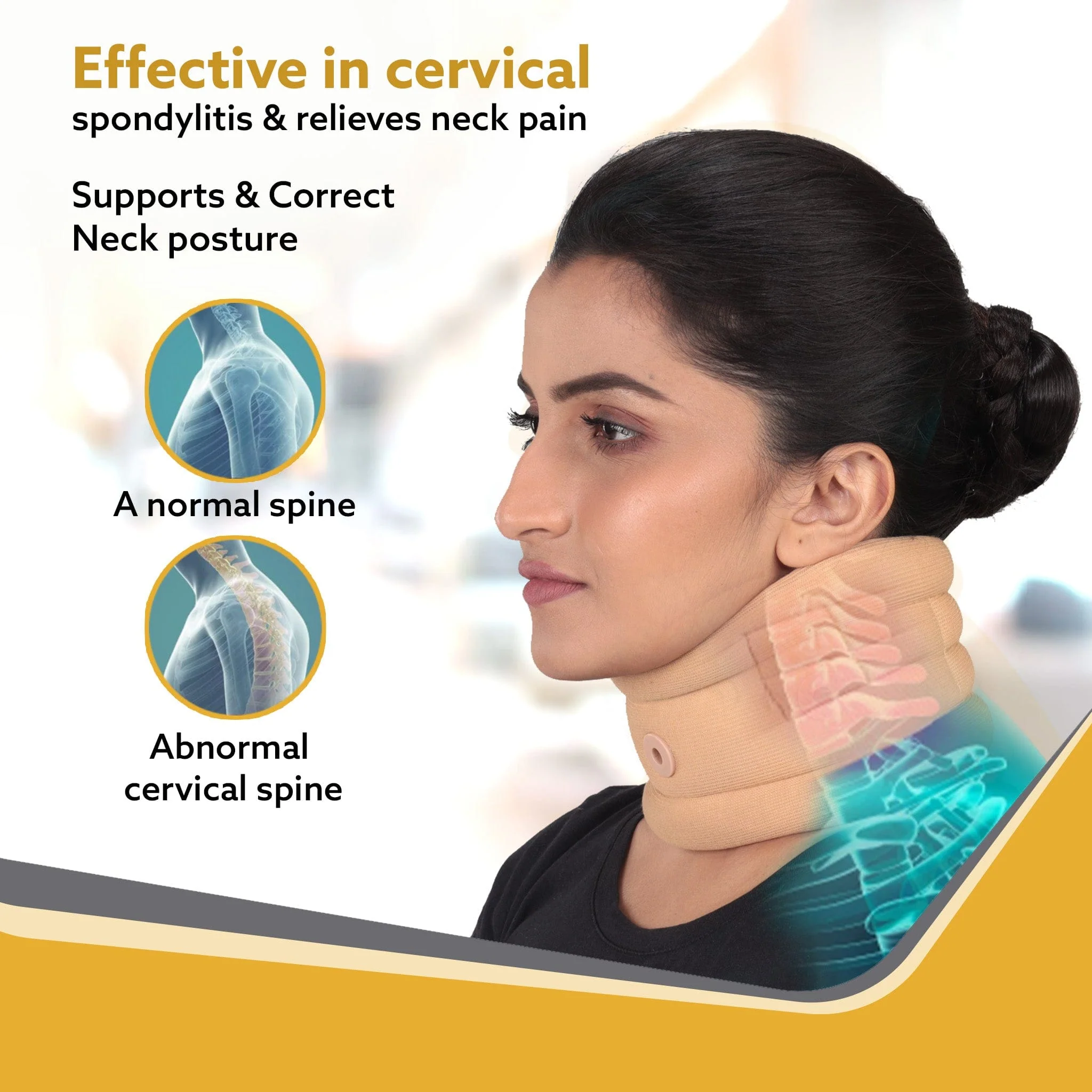 AGARO Cervical Collar Spondylitis Neck Support, Adjustable Neck Brace With Extra Support, Relieves Pain, Stress & Pressure in Spine, Large, Beige - Image 2