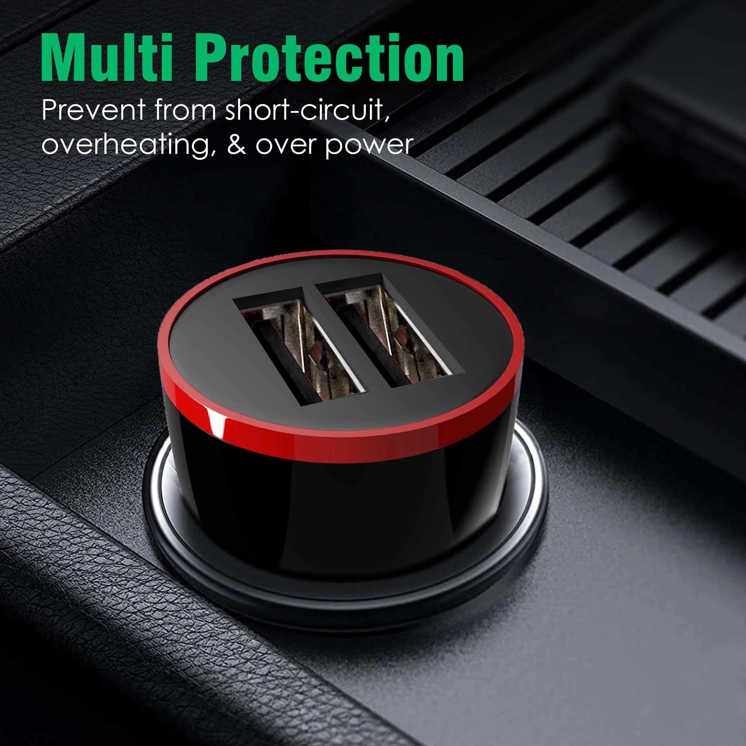 AGARO Dual Port Car Charger, 18W Quick Charging, 2.1A, Dual USB Port output, Fast Charge, Smart IC Protection, Compatible with all Type C Smartphones, Black & Red - Image 5