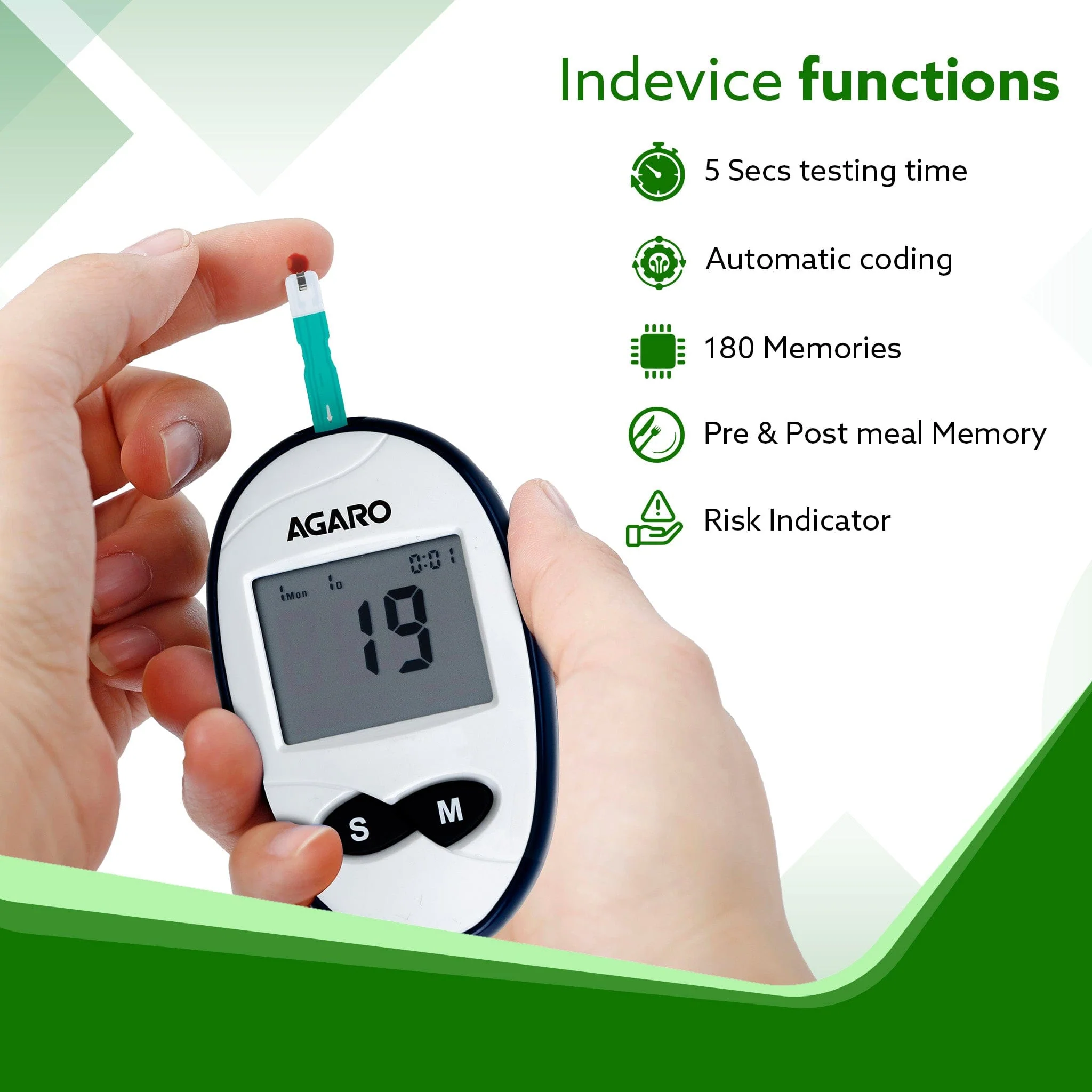 AGARO Glucometer, Blood Glucose Monitoring System with 10pcs Strips & Lancets, Glucometer Machine, Instant Blood Sugar Test at Home, Fast Blood Sugar Testing Device, Simple & Accurate, GLM-76 - Image 3