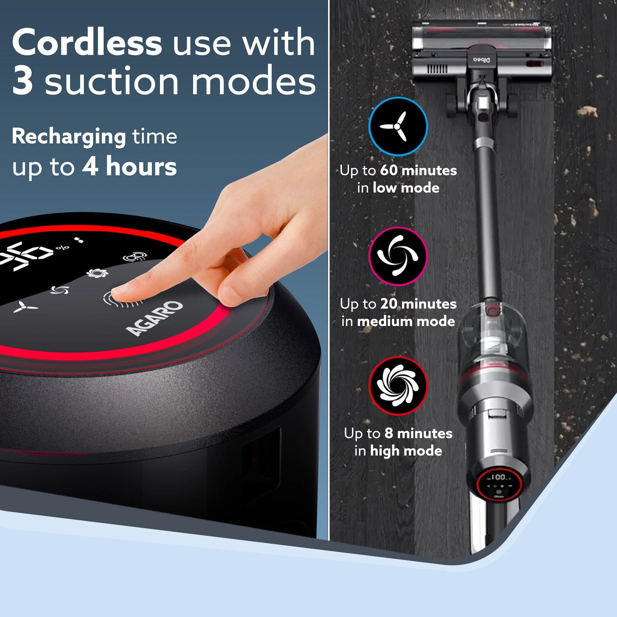 Imperial Cordless Stick Vacuum Cleaner for Home, 2-in-1 Handheld & Stick, 500W Grey & Red - Image 6