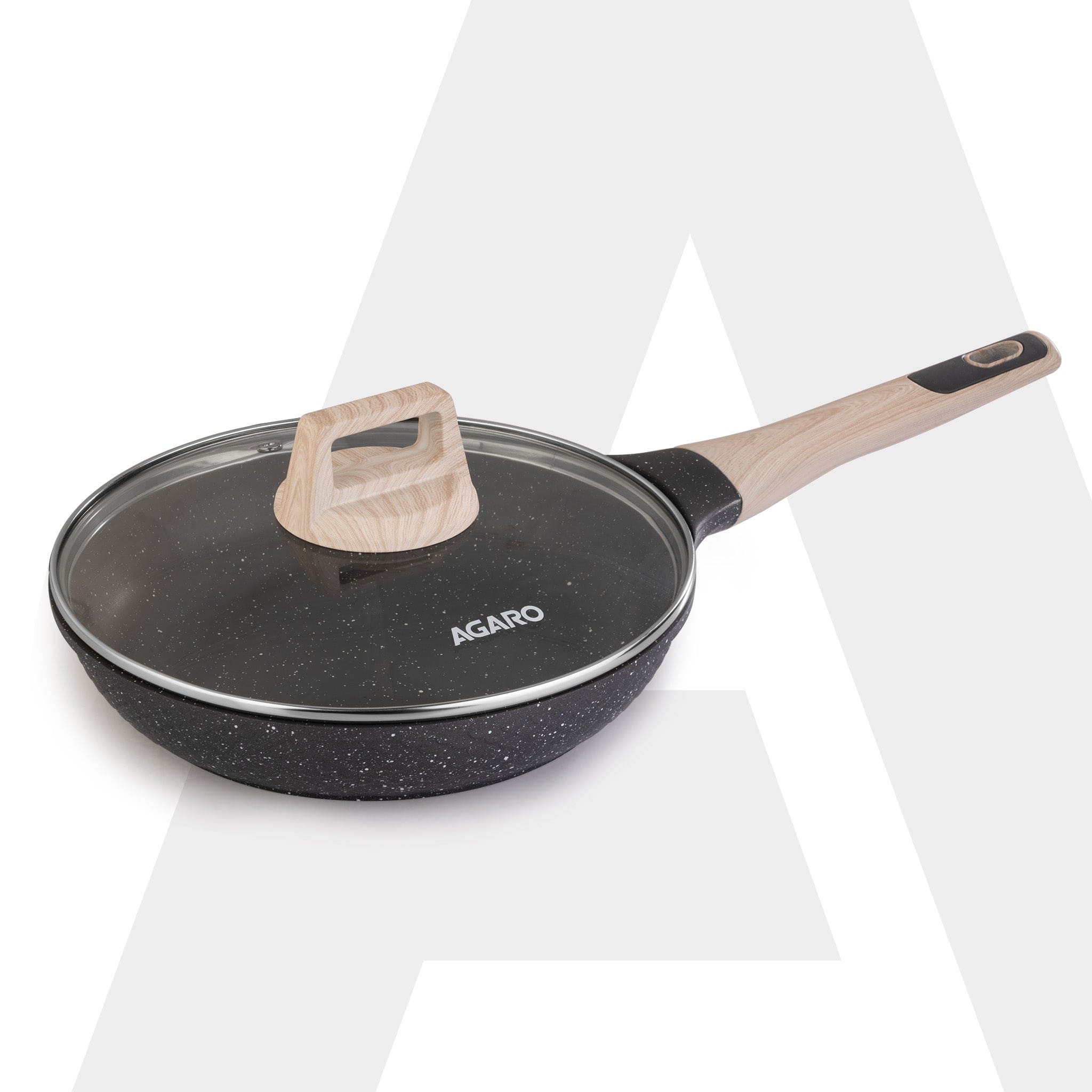 Imperial Granite Non Stick Fry pan with Glass Lid, 1.6L / 24cm, Cast Aluminium Body, Omelette Egg Pan, Fish Fry Pan, Gas & Induction Compatible, Dark Grey