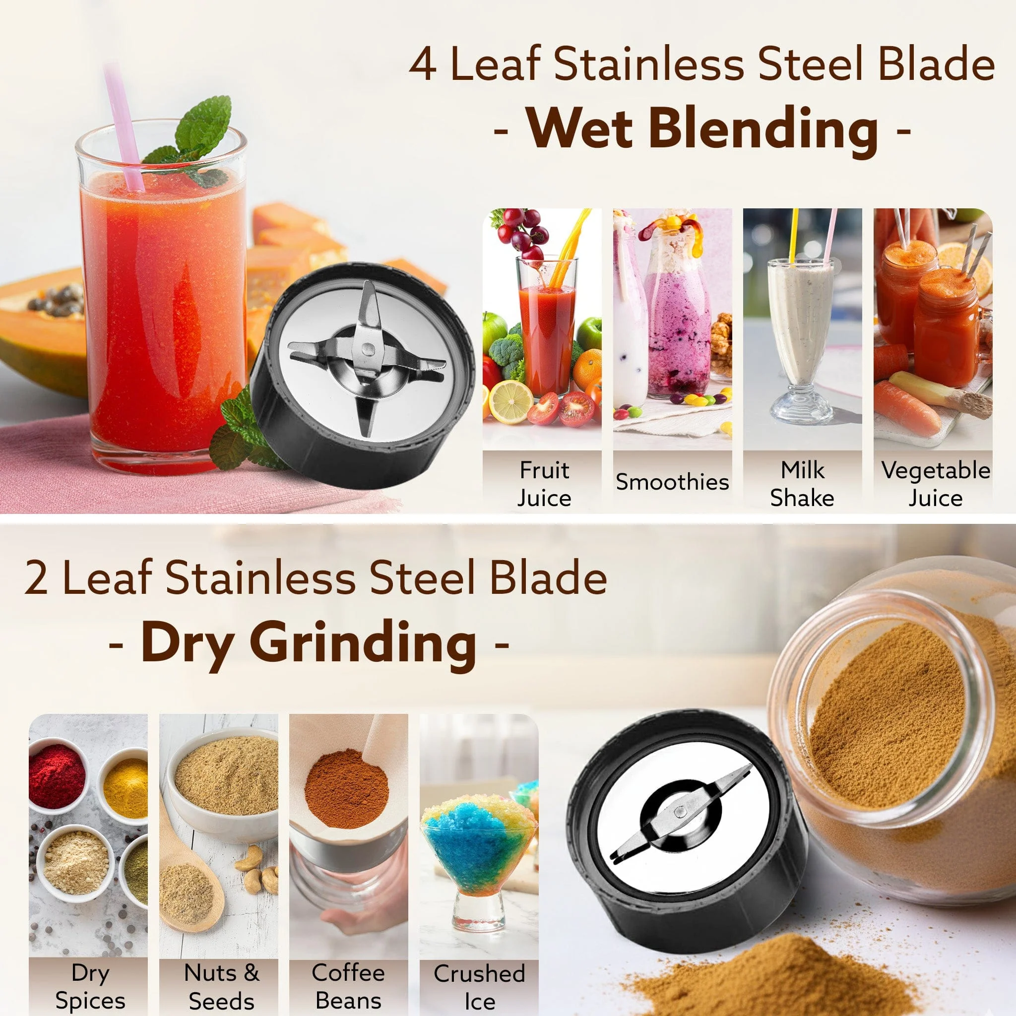 Regal 3 Jar Personal Blender, 400W, Serrated and Cross Blade with Detachable Base, Mixer/Grinder/Smoothie/Juice Maker, Red & Black - Image 4