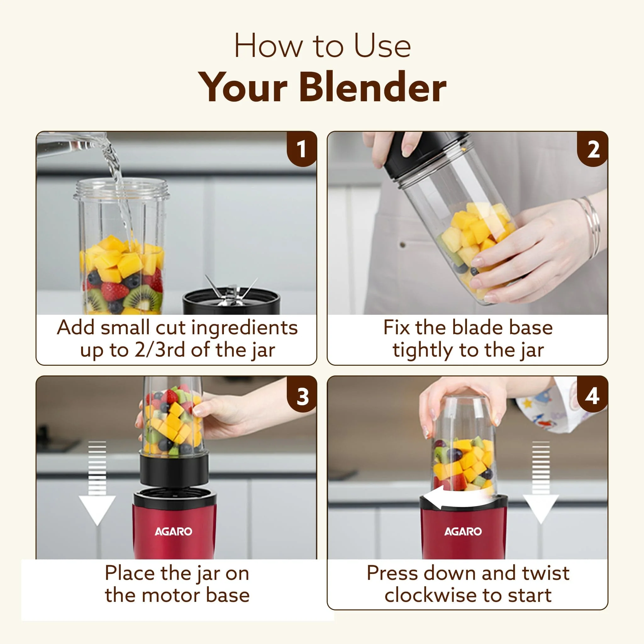 Regal 3 Jar Personal Blender, 400W, Serrated and Cross Blade with Detachable Base, Mixer/Grinder/Smoothie/Juice Maker, Red & Black - Image 5