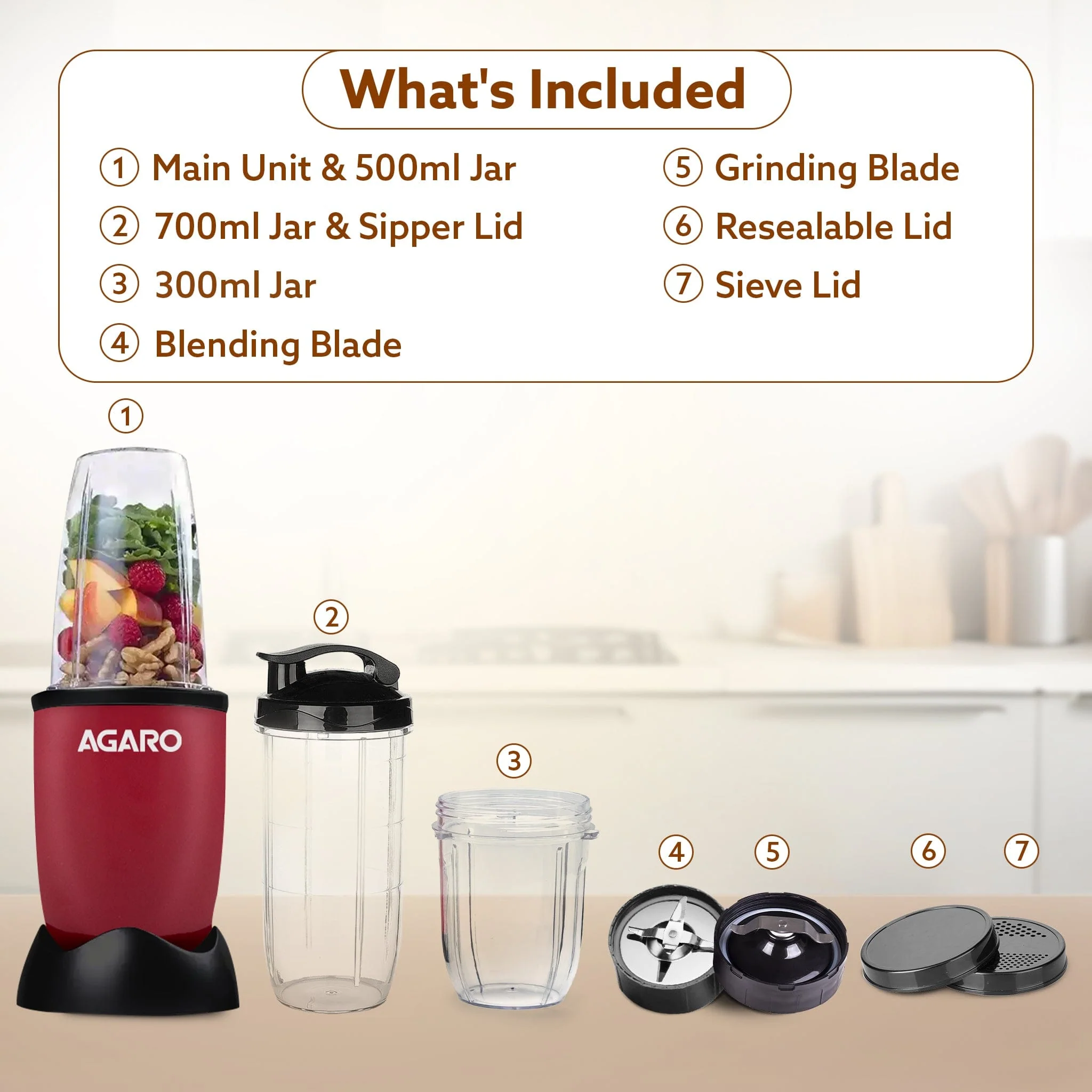 Regal 3 Jar Personal Blender, 400W, Serrated and Cross Blade with Detachable Base, Mixer/Grinder/Smoothie/Juice Maker, Red & Black - Image 7
