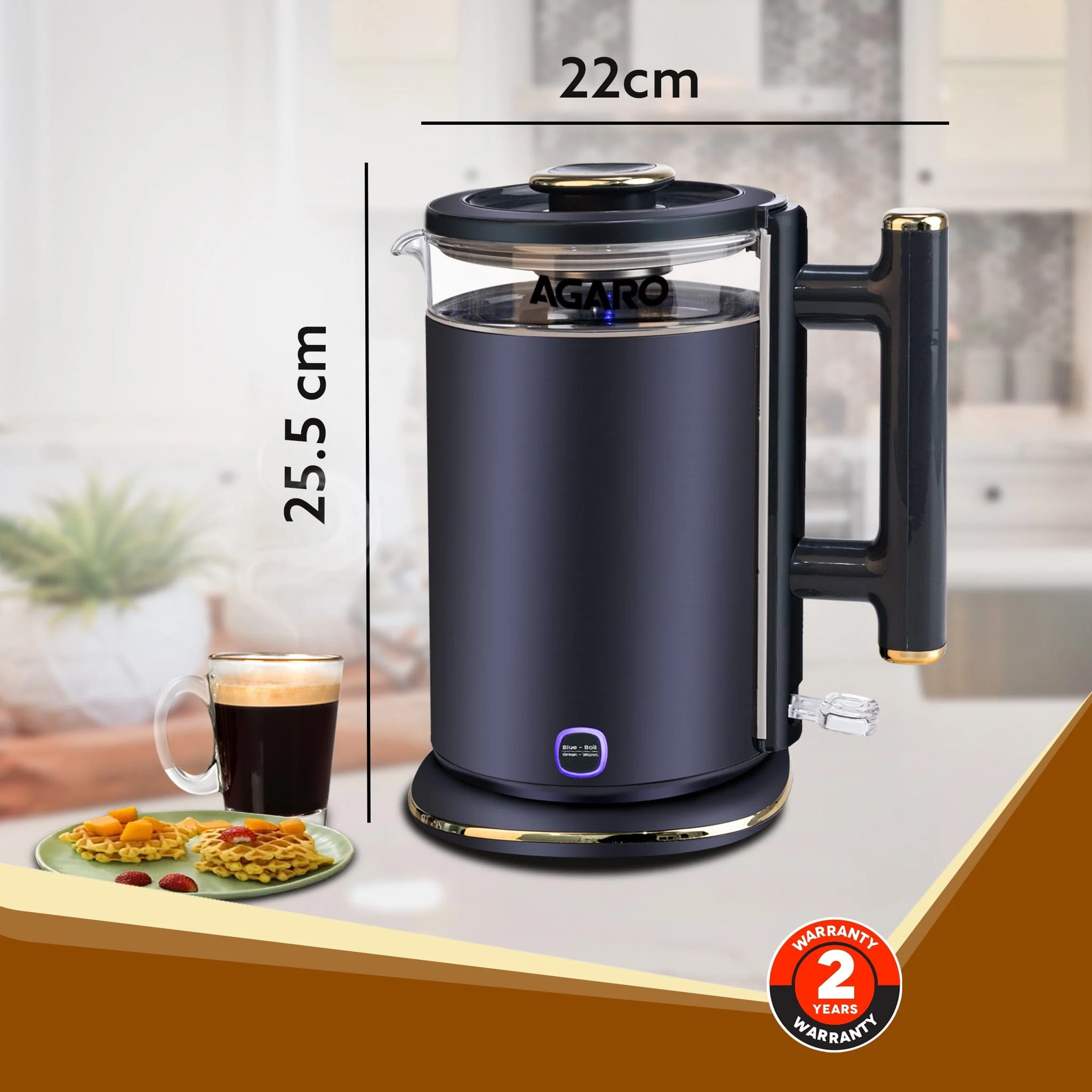 Regal Electric Kettle with Keep Warm Function, Stainless Steel & Glass body, Double Wall Design, Hot Water Kettle with Auto Shut - Off and Boil Dry Protection, Black - Image 6