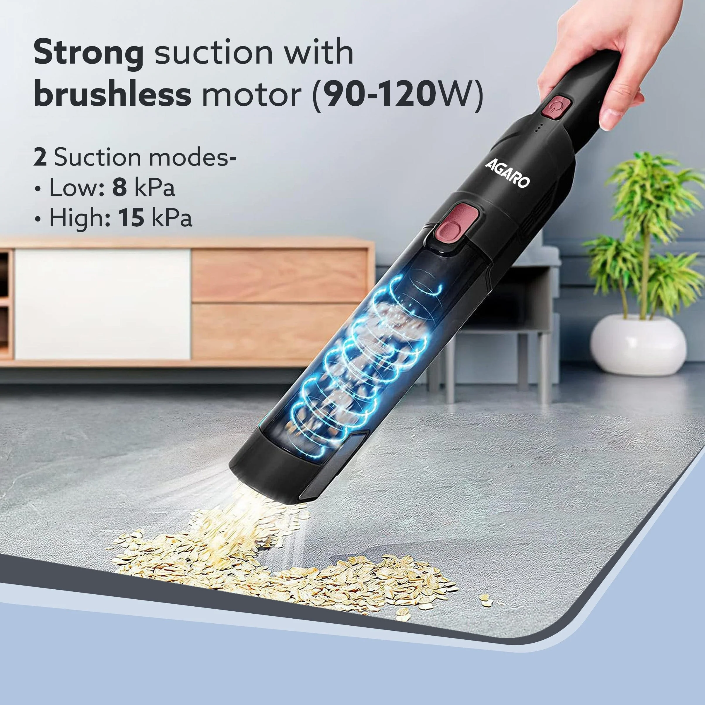 Sapphire Hand Held Vacuum Cleaner, Up to 15 kPa Powerful Suction with Fast Charging Dock, Rechargeable, Portable, Brushless Motor, Multiple Accessories, Lightweight, Home, Office & Car, Black - Image 3