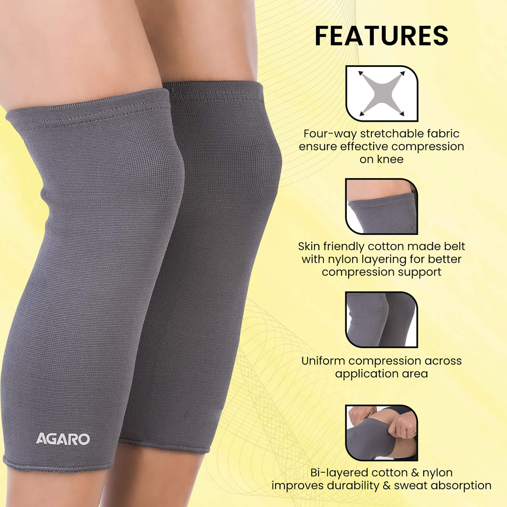 Tubular Stretchable Knee Cap,  Breathable Fabric, Uniform Compression, Relieves Muscle Pain, Joint Pain, Injury Recovery, For Workout, Running, For Men And Women, Small, Grey, Pack of 2 - Image 5