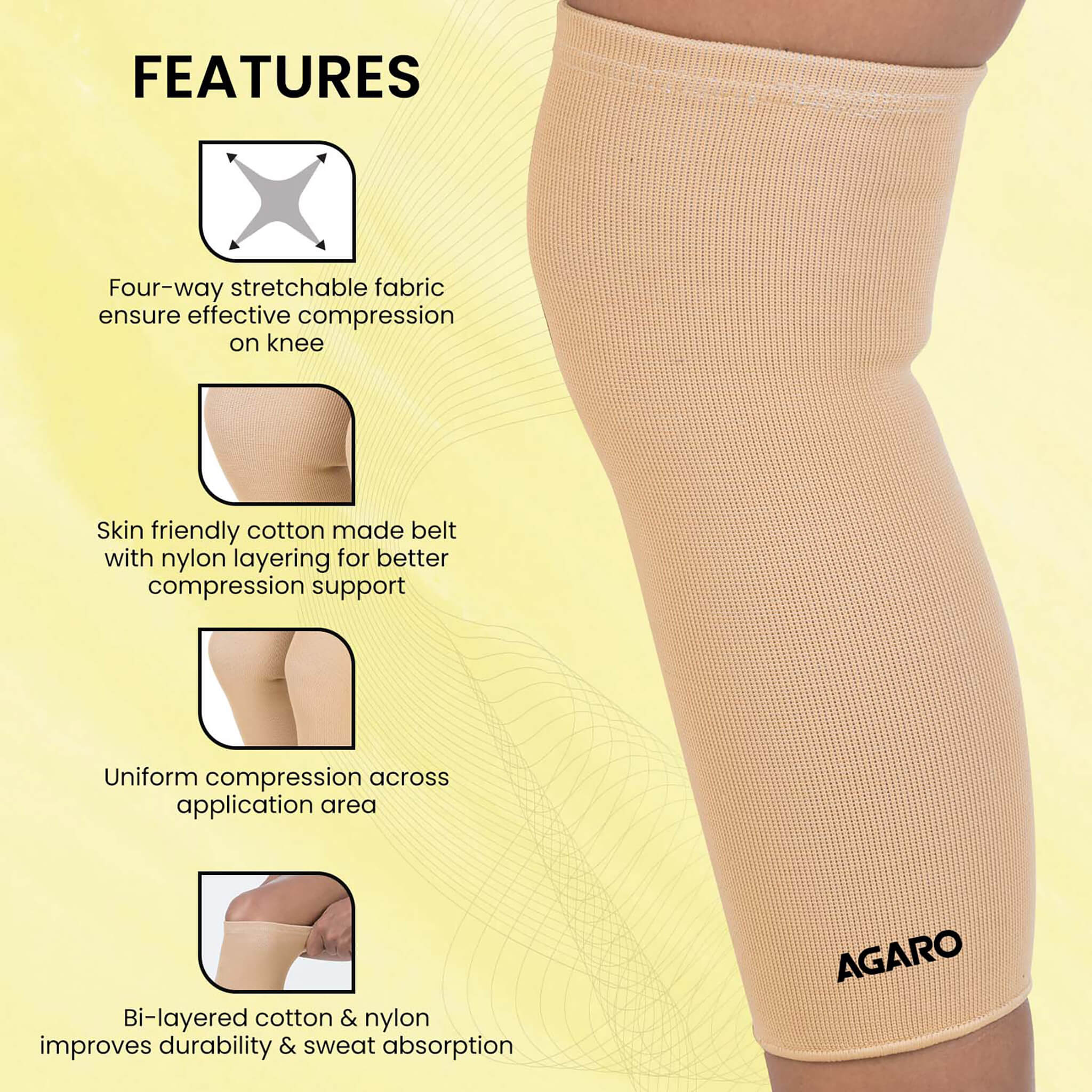 Tubular Stretchable Knee Cap, Breathable Fabric, Uniform Compression, Relieves Muscle Pain, Joint Pain, Injury Recovery, For Workout, Running, For Men And Women, XL, Beige, Pack of 2 - Image 5