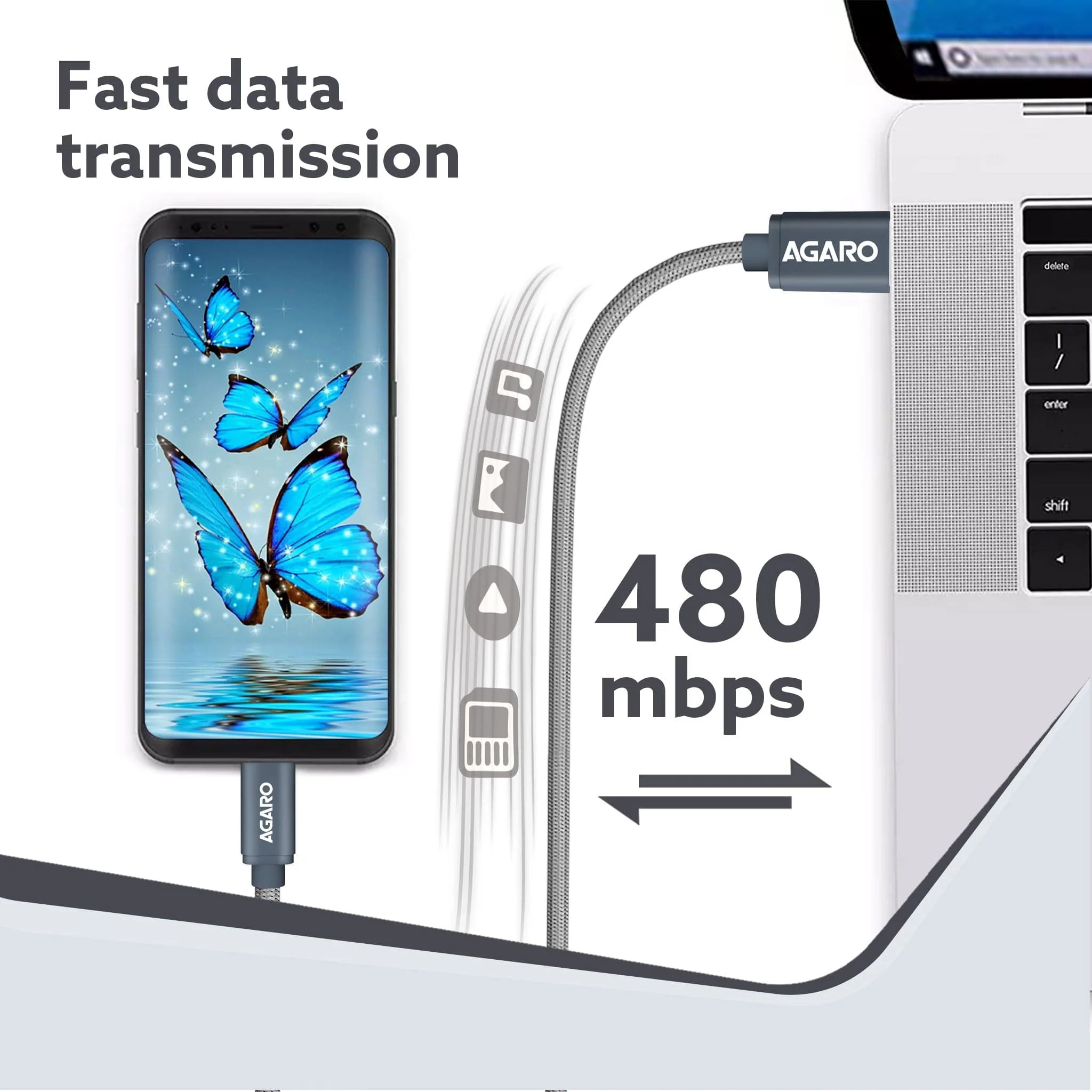 USB C to Lightning Braided Sync & Charge Cable For iPhone, iPad and iPod, Fast Charging Lightning Cable, 3.2 Feet (1M), Grey - Image 3