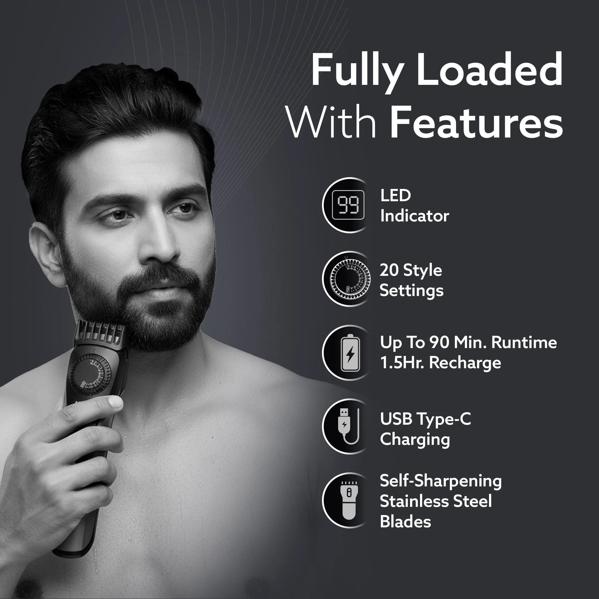 Beard Trimmer MT2525, Cordless ElectricBeard_Trimmer with Precision Dial, USB Rechargeable, 20 Length Settings Mustache Trimmer for Mens Gifts - Image 2