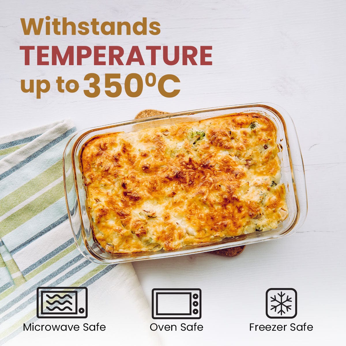 Elite Glass Baking Tray With Handle - 1600ml - Image 3