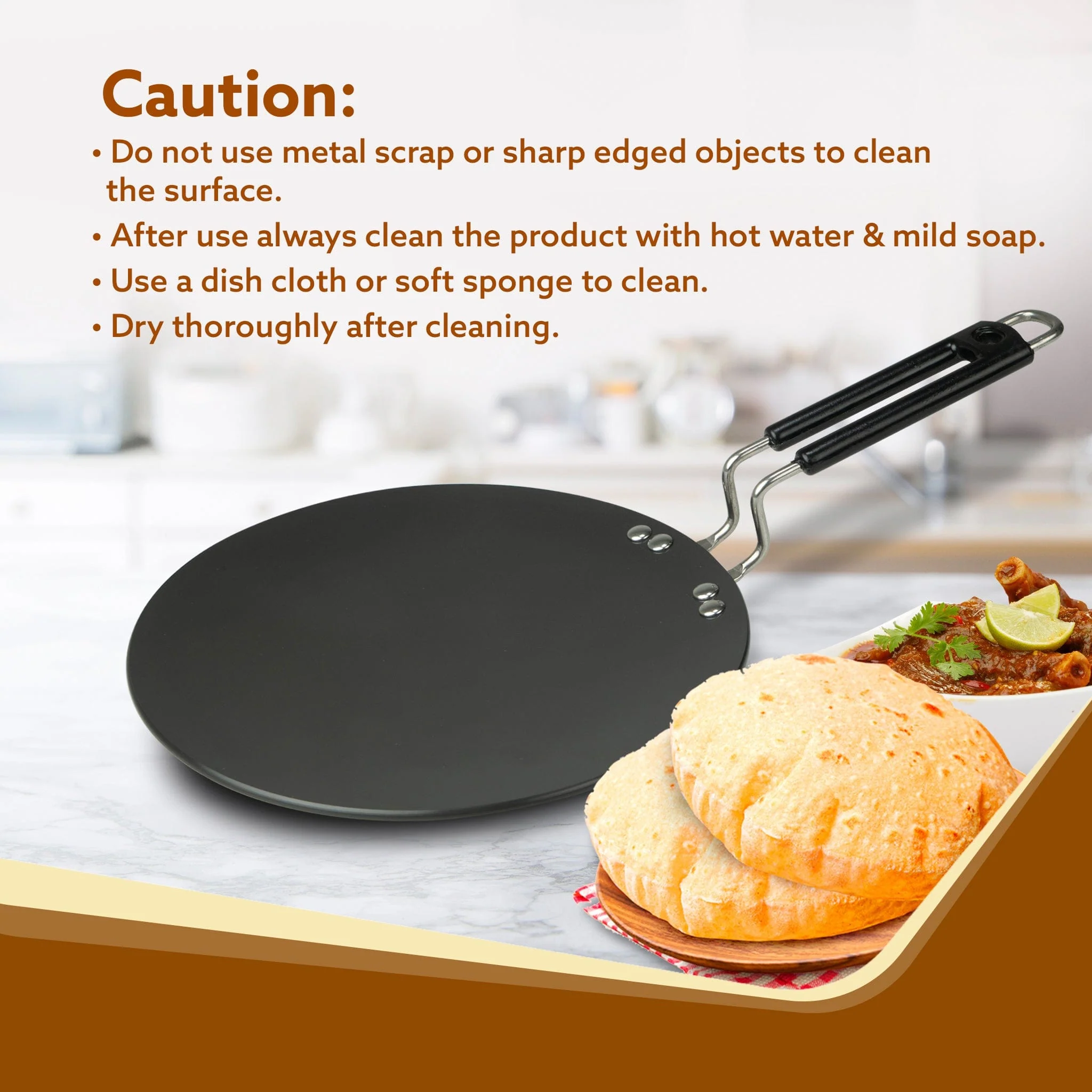 Elite Hard Anodised Tawa, 25cm  diameter, Riveted handle, 3 mm thick plate, Gas Oven Compatible, Cooking, Cookware, Black - Image 5