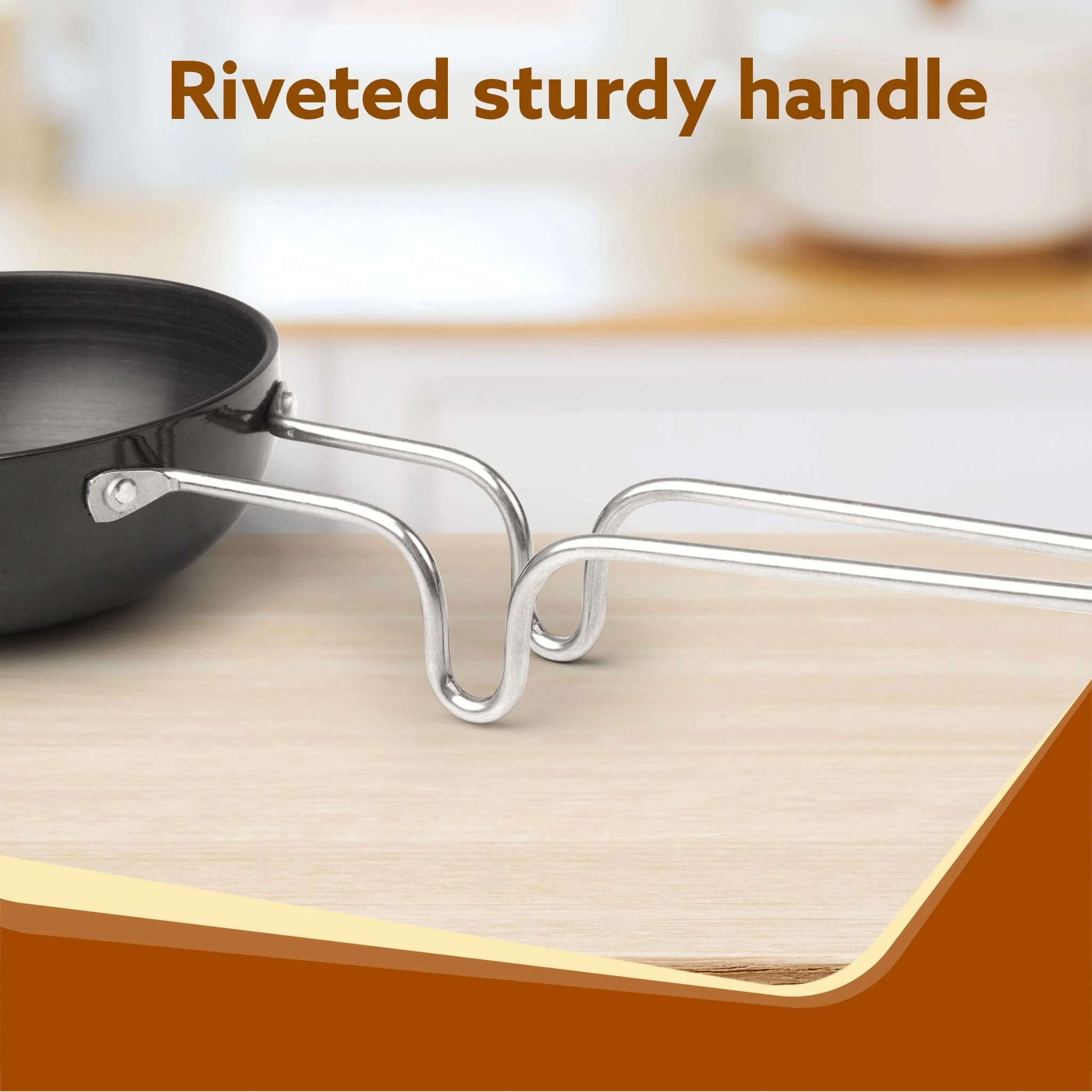 Elite Hard Anodised Tadka Pan, 11 cm Diameter, Riveted handle, 3 mm Thick Plate, Gas Oven Compatible - Image 4