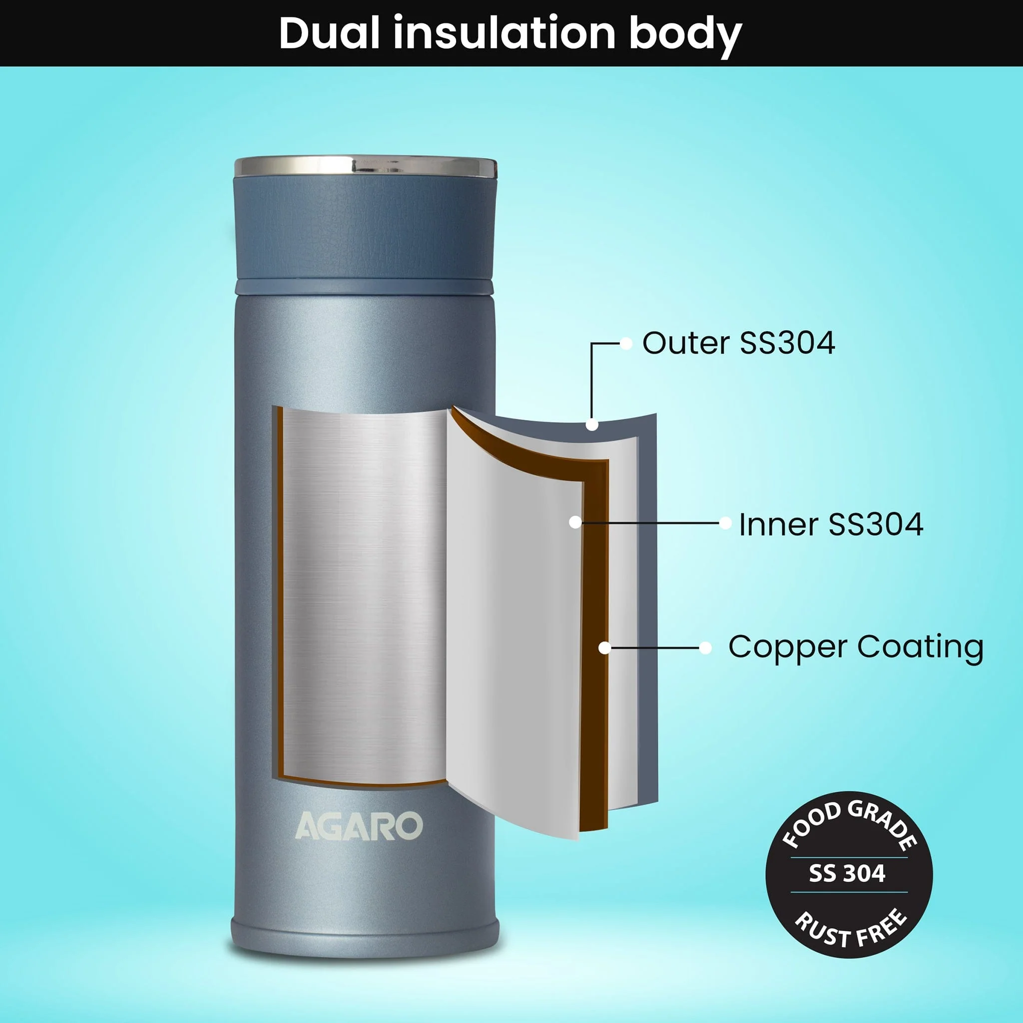 Elite Vacuum Flask 480ml Blue - Image 4