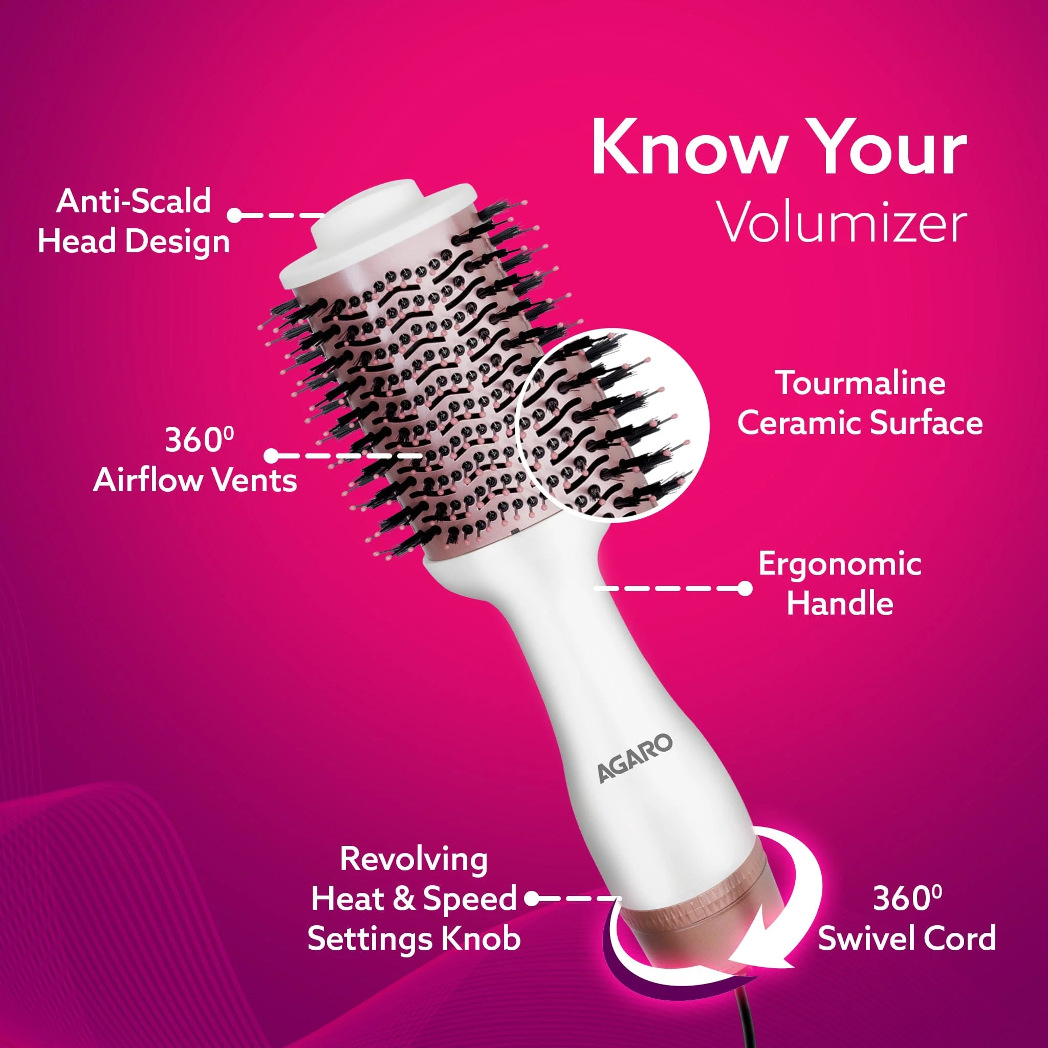 HV2179 Hot Air Brush for Hair, Blow Dryer Brush, Volumizer & Styler, 360° Airflow Vent, Oval Barrel for Hair Volume, Charcoal Bristles, Ceramic Coating Brushing Head, 1200W - Image 12
