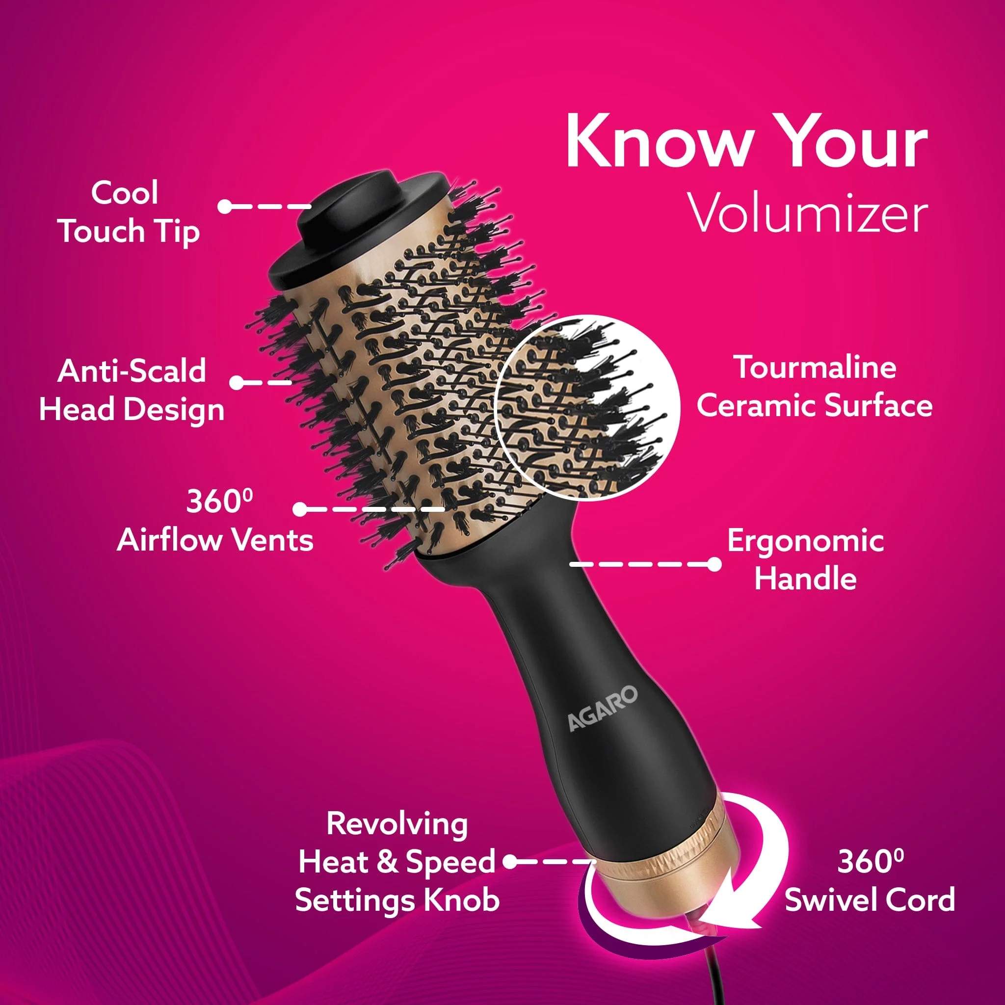 HV2179 Hot Air Brush for Hair, Blow Dryer Brush, Volumizer & Styler, 360° Airflow Vent, Oval Barrel for Hair Volume, Charcoal Bristles, Ceramic Coating Brushing Head, 1200W - Image 7