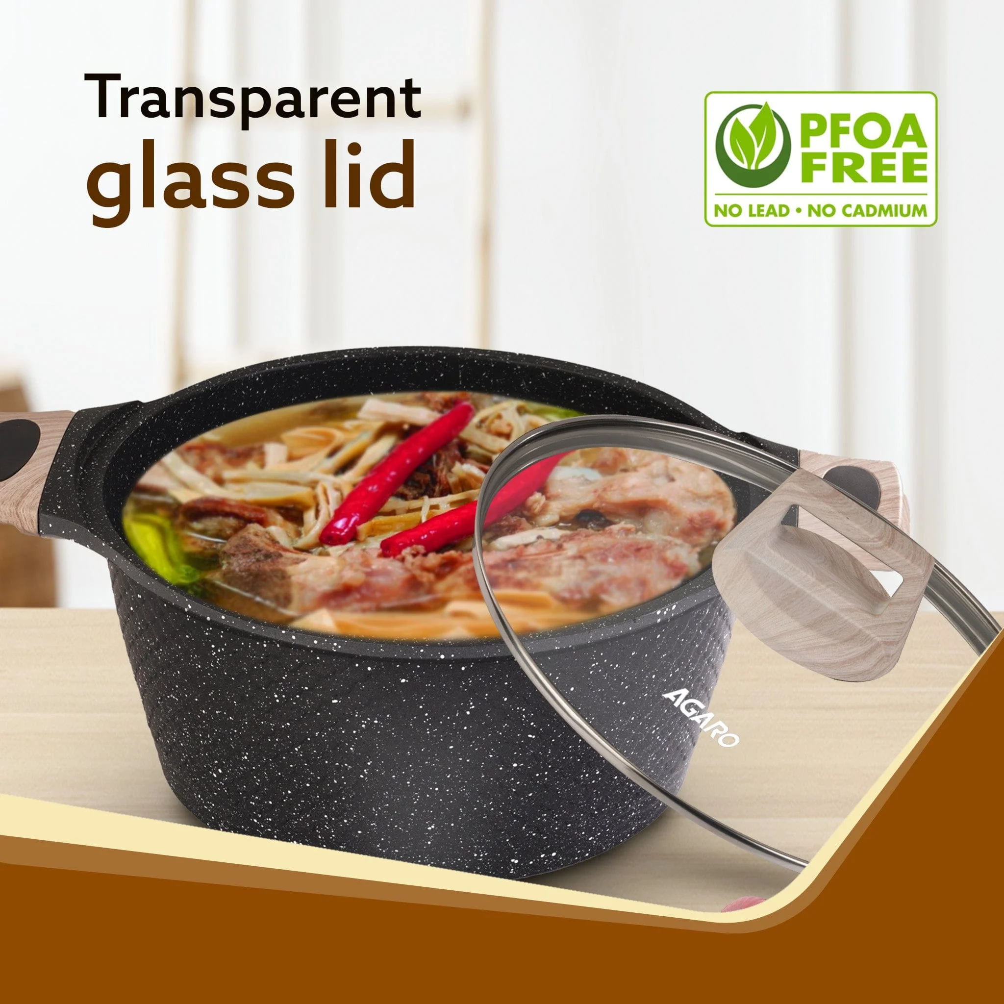 Imperial Granite Non Stick Casserole with Glass Lid, 4L/24cm, Cast Aluminium Body, Stew Pot, Biriyani Pot, Sauce Pot, Gas & Induction Compatible, Dark Grey - Image 4