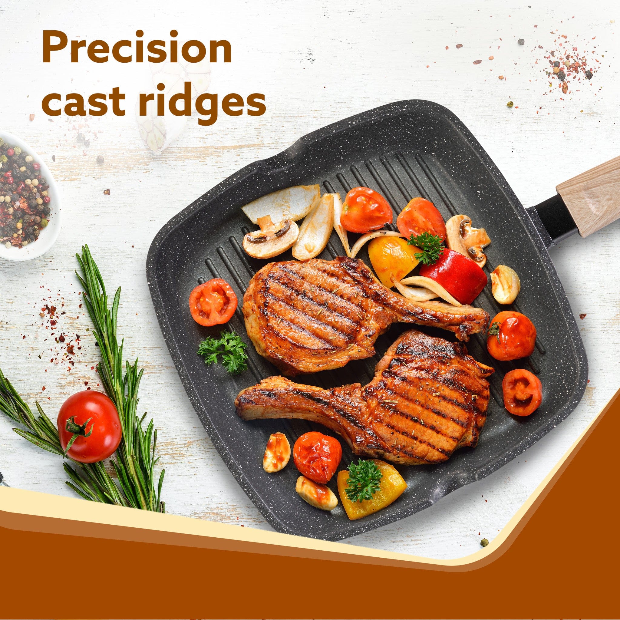 Imperial Granite Non Stick Grill pan with Glass Lid, 1.8L/ 24cm, Cast Aluminium Body, Gas & Induction Compatible, Dark Grey - Image 3