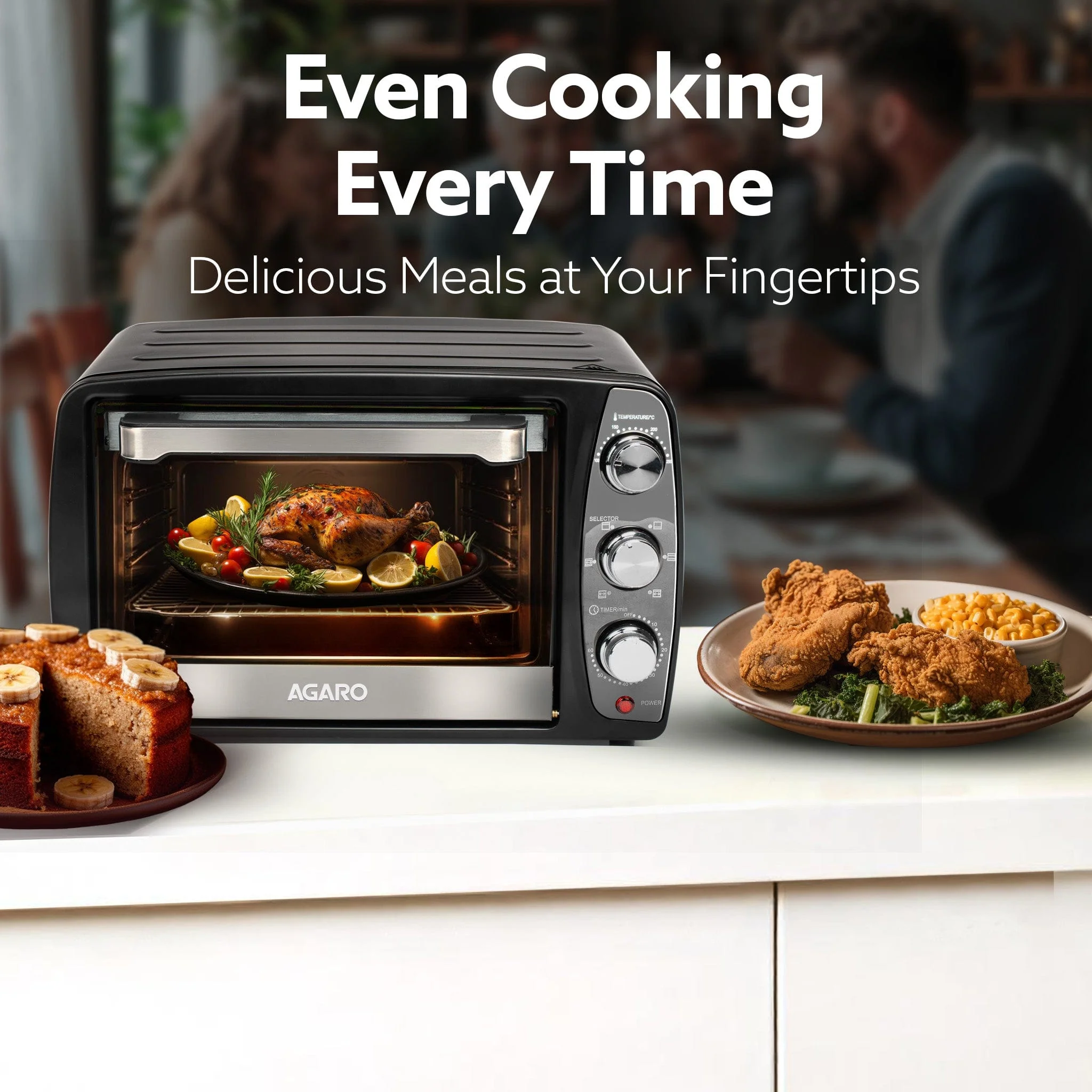 Majestic 17L OTG 1350W, with Motorized Rotisserie Baking & Grilling Accessories, Oven For Kitchen, Transparent Glass Door, Uniform Heating, Adjustable Temperature Control, 1-Year Warranty, Black - Image 3