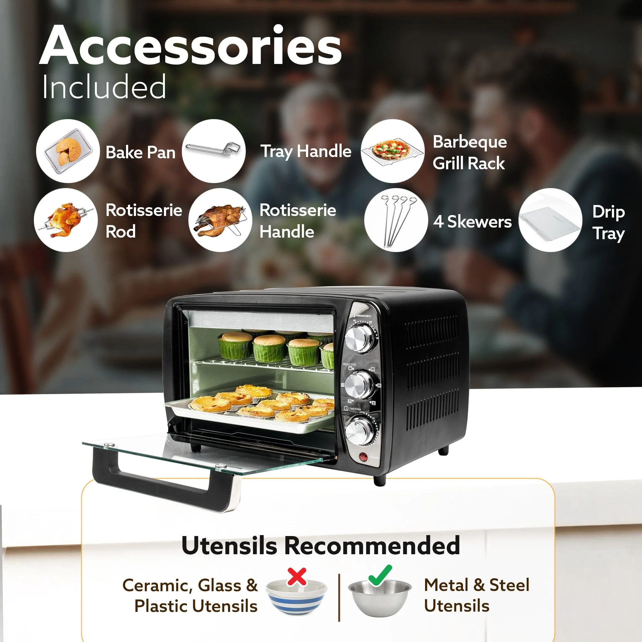 Majestic 17L OTG 1350W, with Motorized Rotisserie Baking & Grilling Accessories, Oven For Kitchen, Transparent Glass Door, Uniform Heating, Adjustable Temperature Control, 1-Year Warranty, Black - Image 5