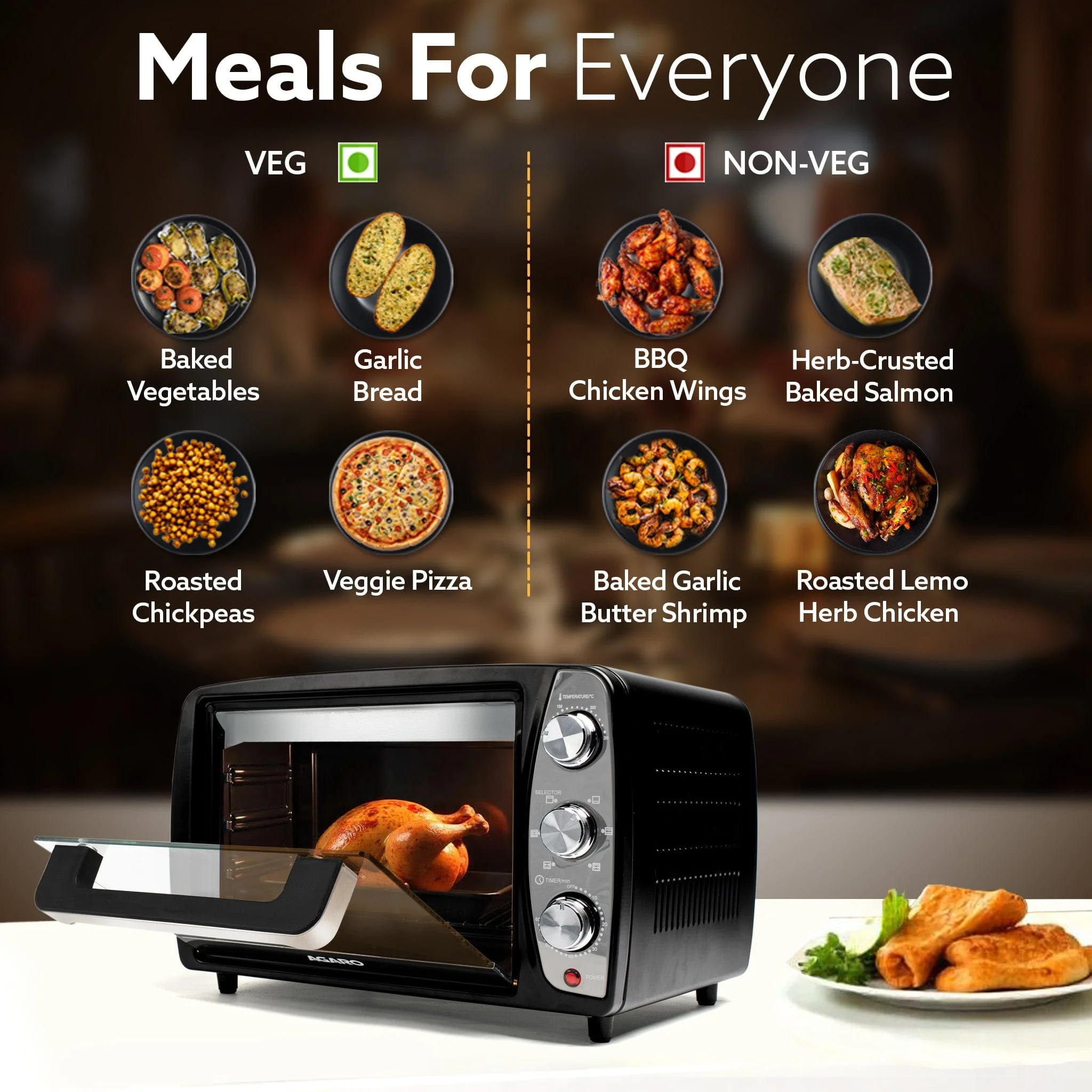 Majestic 17L OTG 1350W, with Motorized Rotisserie Baking & Grilling Accessories, Oven For Kitchen, Transparent Glass Door, Uniform Heating, Adjustable Temperature Control, 1-Year Warranty, Black - Image 6