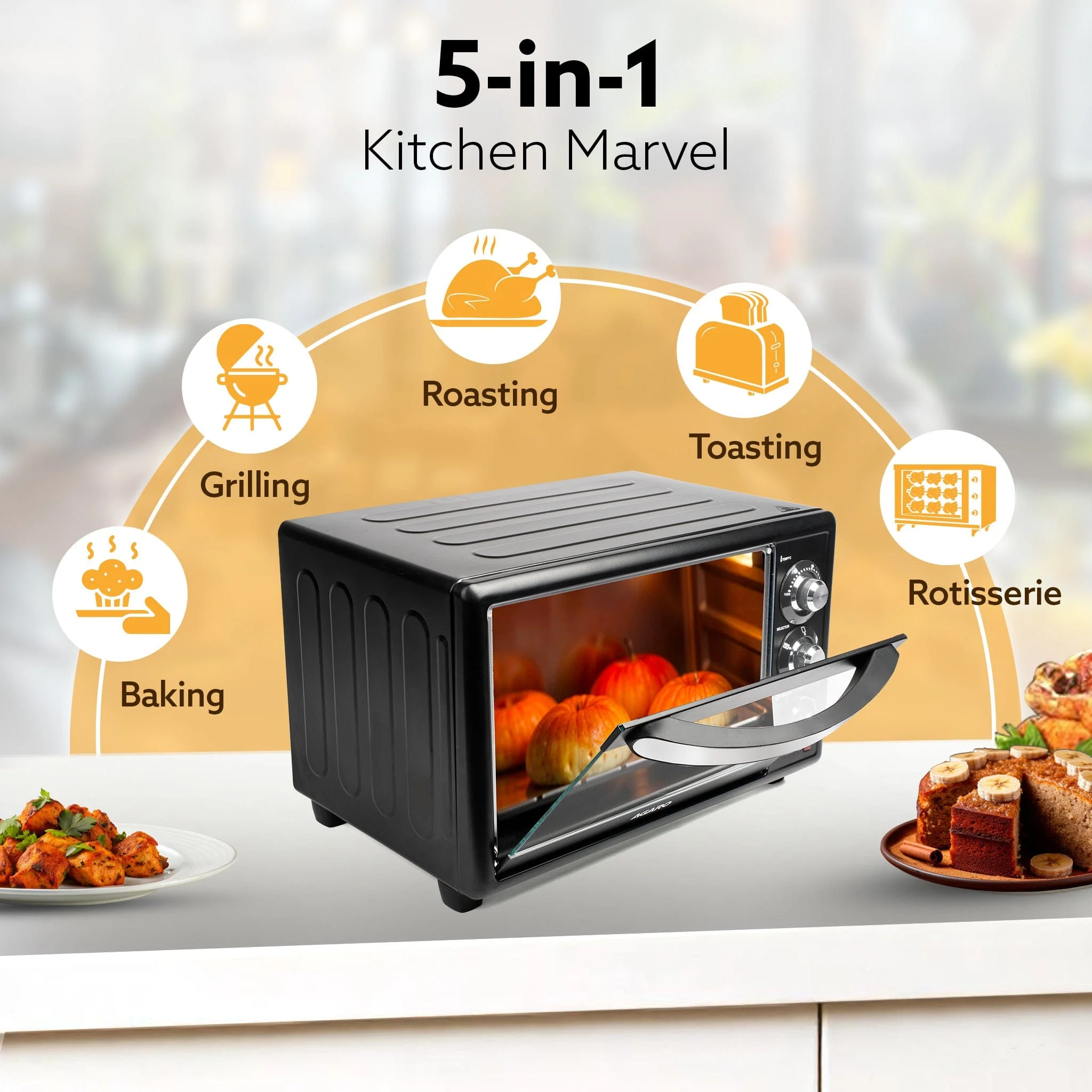 Majestic 30L OTG 1500W, with Motorized Rotisserie Baking & Grilling Accessories, Oven For Kitchen, Transparent Glass Door, Uniform Heating, Adjustable Temperature Control, 1-Year Warranty, Black - Image 4