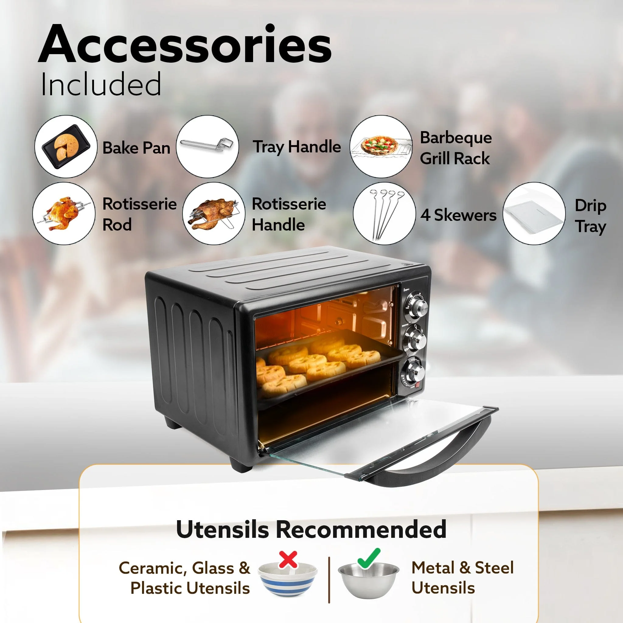 Majestic 30L OTG 1500W, with Motorized Rotisserie Baking & Grilling Accessories, Oven For Kitchen, Transparent Glass Door, Uniform Heating, Adjustable Temperature Control, 1-Year Warranty, Black - Image 5