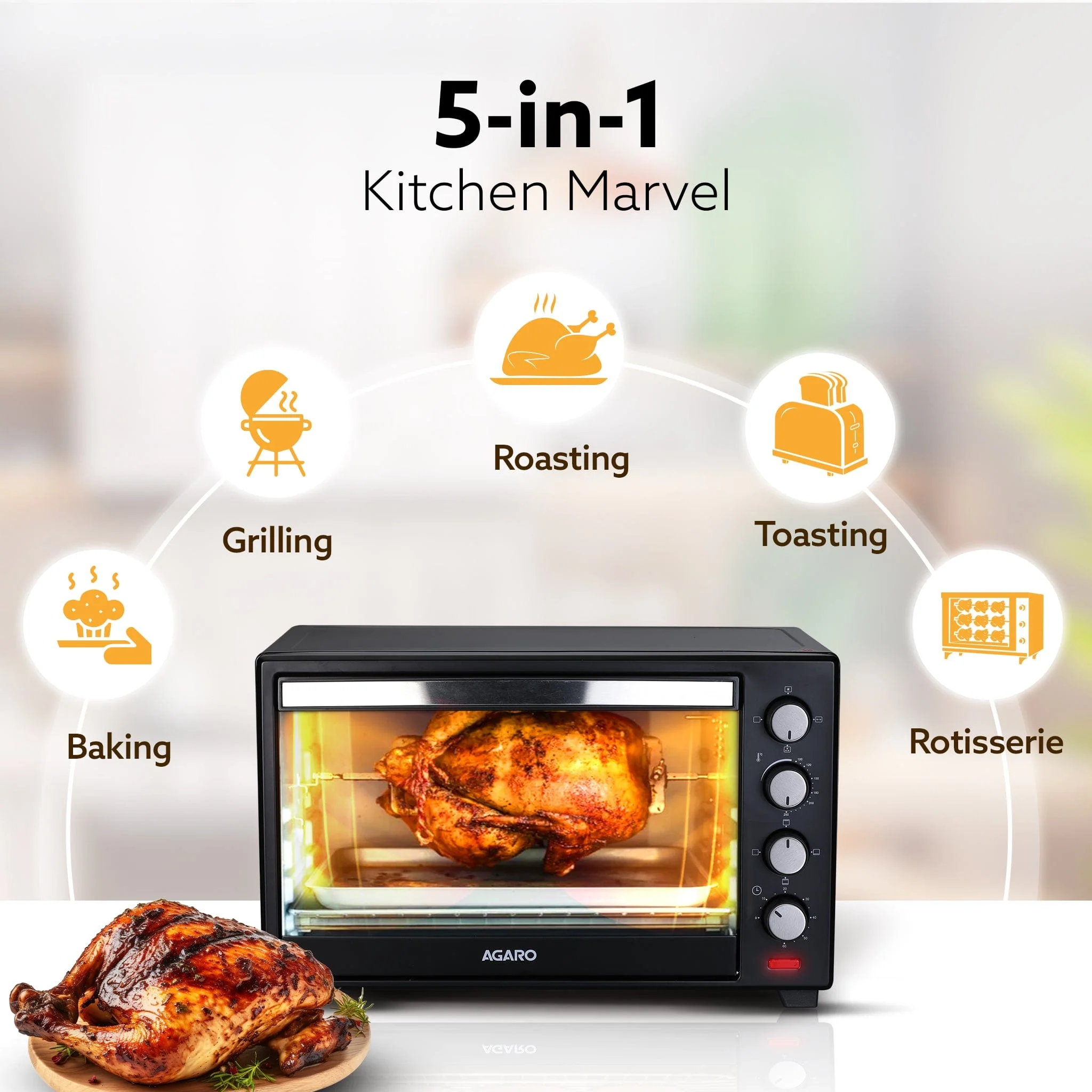 Marvel 48 Liters Oven Toaster Griller, Motorised Rotisserie and Convection Cake Baking OTG with 3 Heating Mode, (Black) - Image 4
