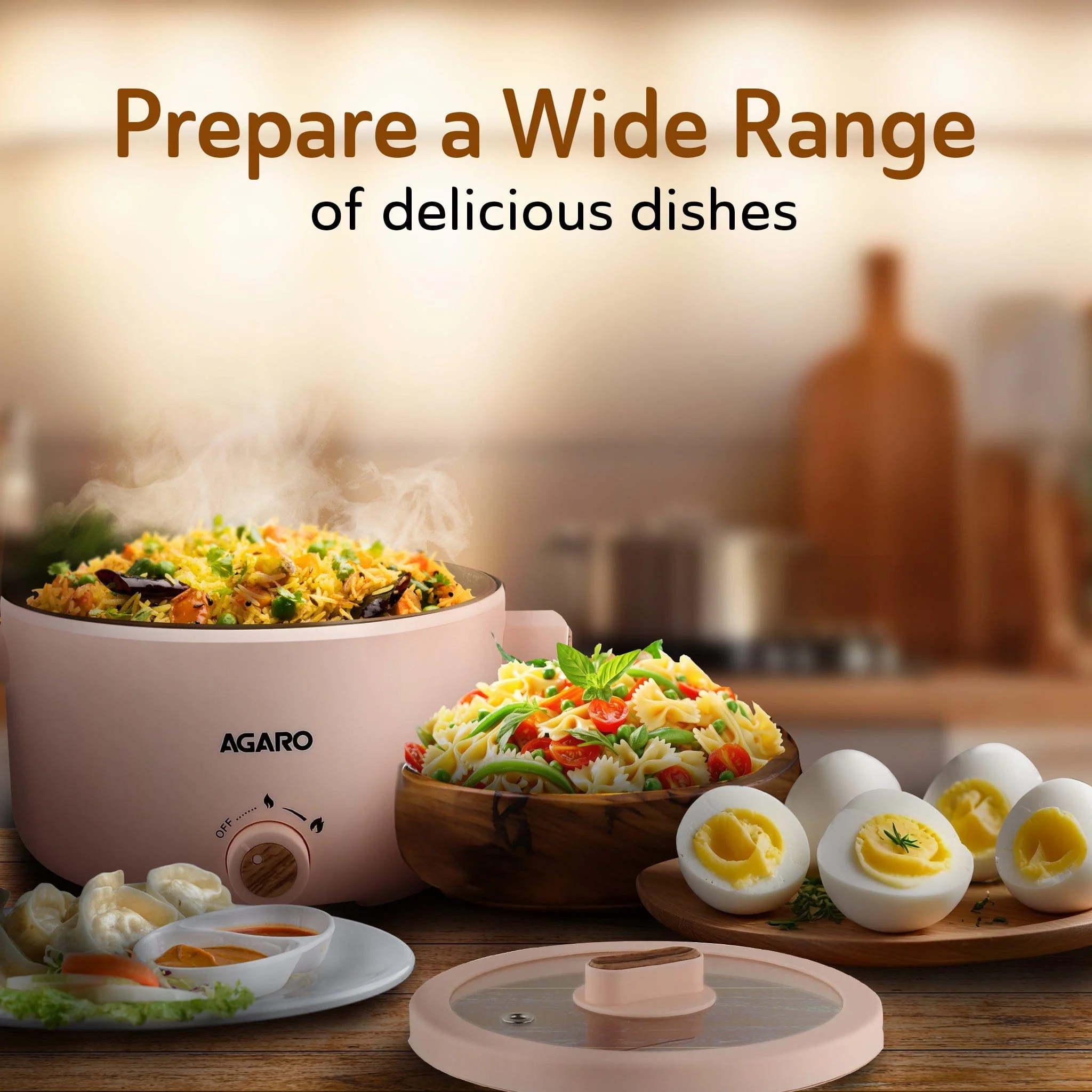Primo Multi Function Pot 2L, Double Layered Body, Ceramic Coated Inner Pot, Variable Temperature Settings, Wide Mouth, Transparent Lid, Cooking, Boiling, Steaming, Egg, Vegetable - Image 6