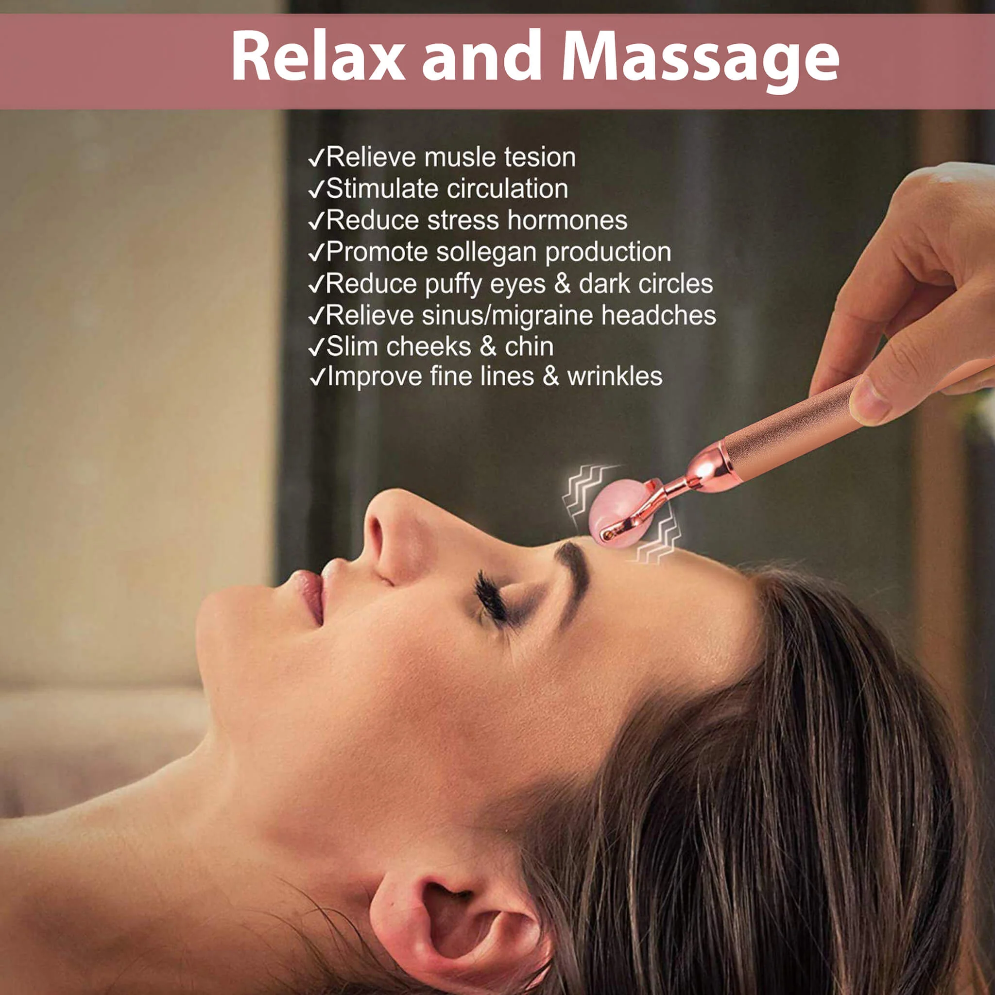 Rose Quartz Face Roller, Rose Gold - Image 3
