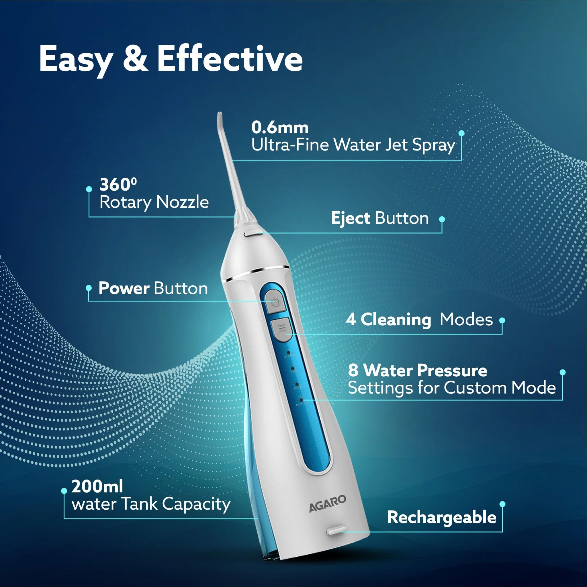 Royal Dental Flosser for teeth, 2 Nozzles, Portable, Cordless & Rechargeable,4 Cleaning Modes,IPX7 Waterproof with 200ml Watertank, Flossing at Home & Travel,Oral Flosser,Oral Irrigator - Image 4