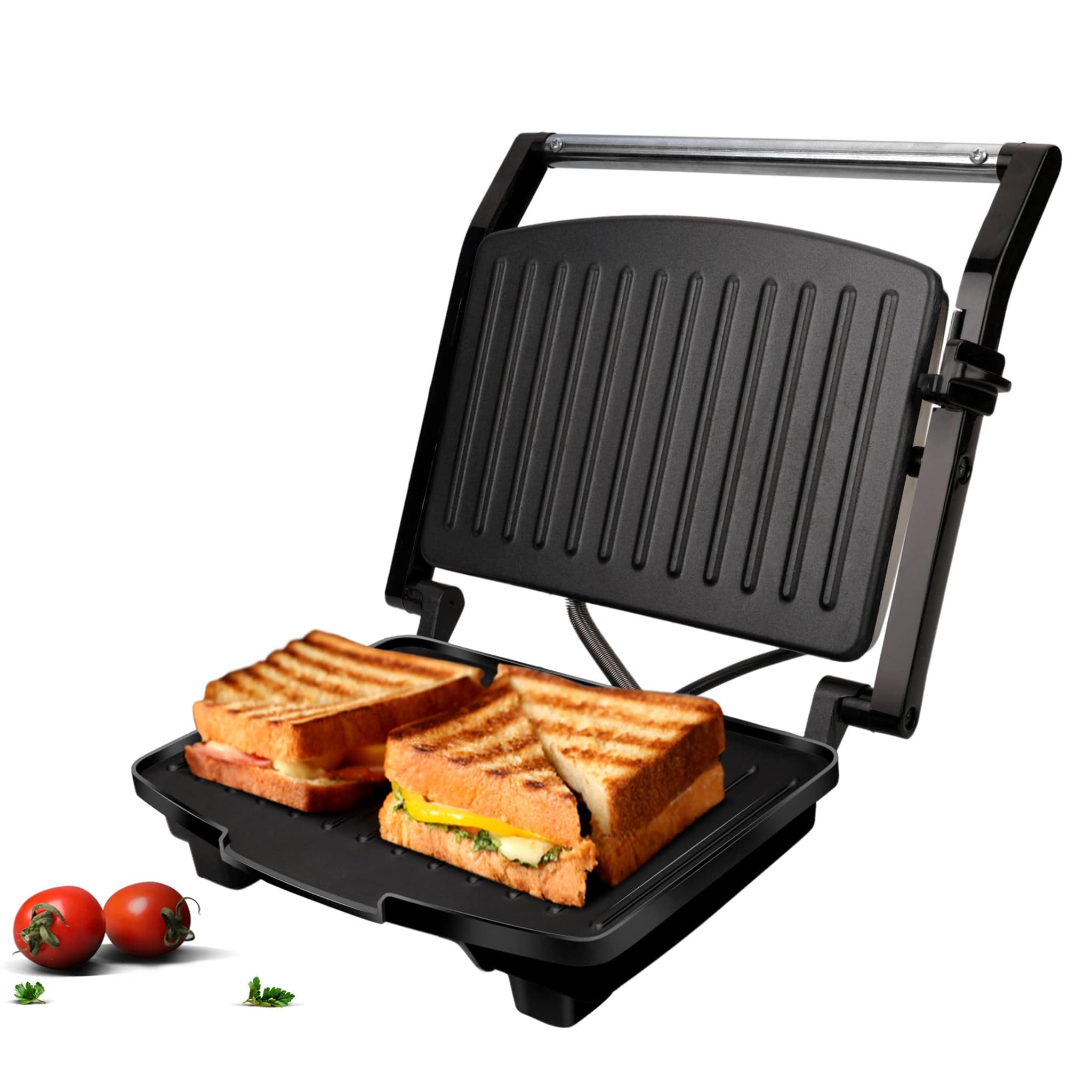 Royal Grill Sandwich Maker, Non Stick Coated Grill Plates, Stainless Steel Body, Oil Collector Tray, 1000W, 90 Degrees Floating Hinges, Panini/Grill/Toast (Black) - Image 8