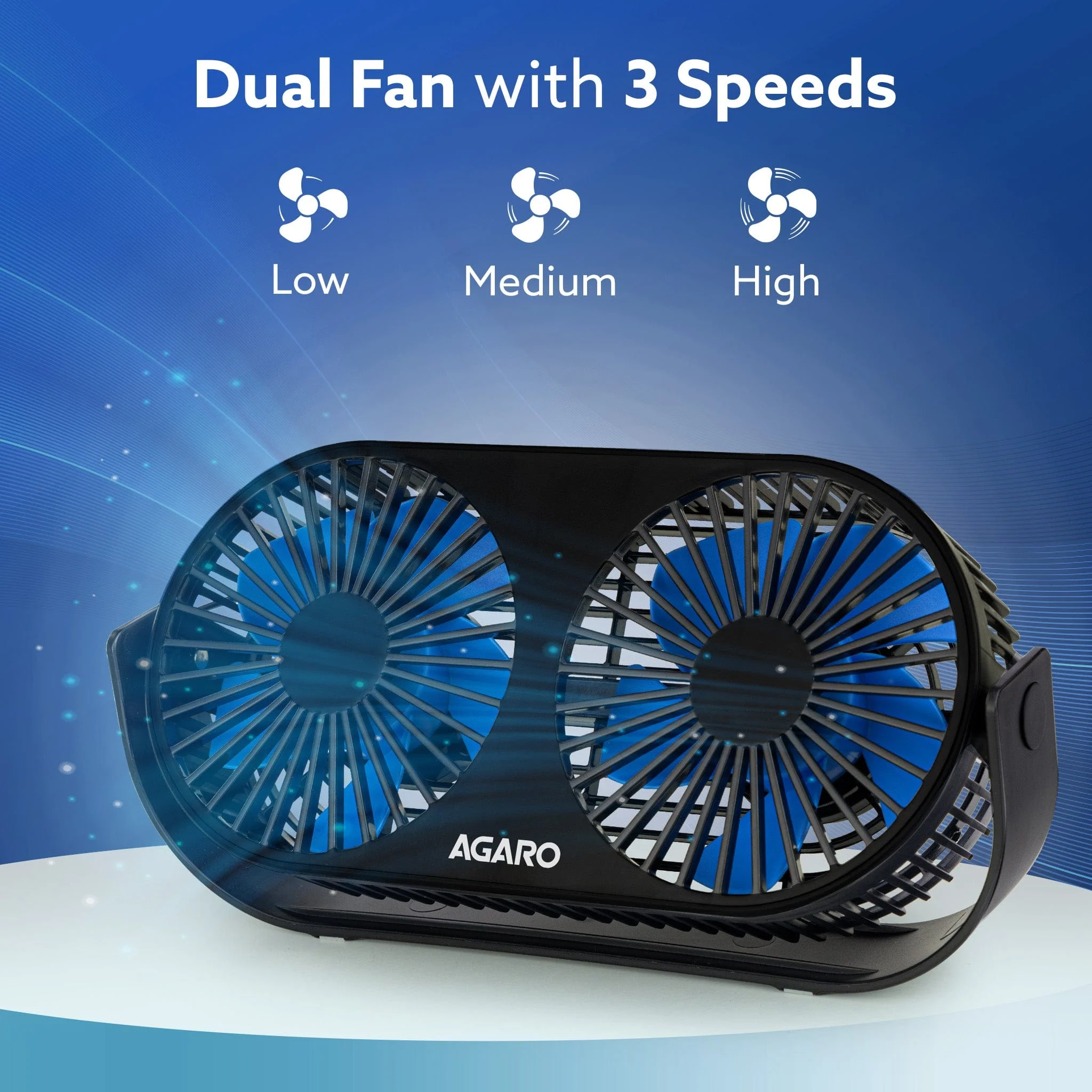 Signify USB Desk Twin Fan, Portable Dual Table Cooling Fan with 5 Blades & 3 Speed Option, USB Powered, Dual Mode, Ultra Quiet, Aromatherapy, Rotatable Table Desk Fan for Home, Office, Black - Image 3