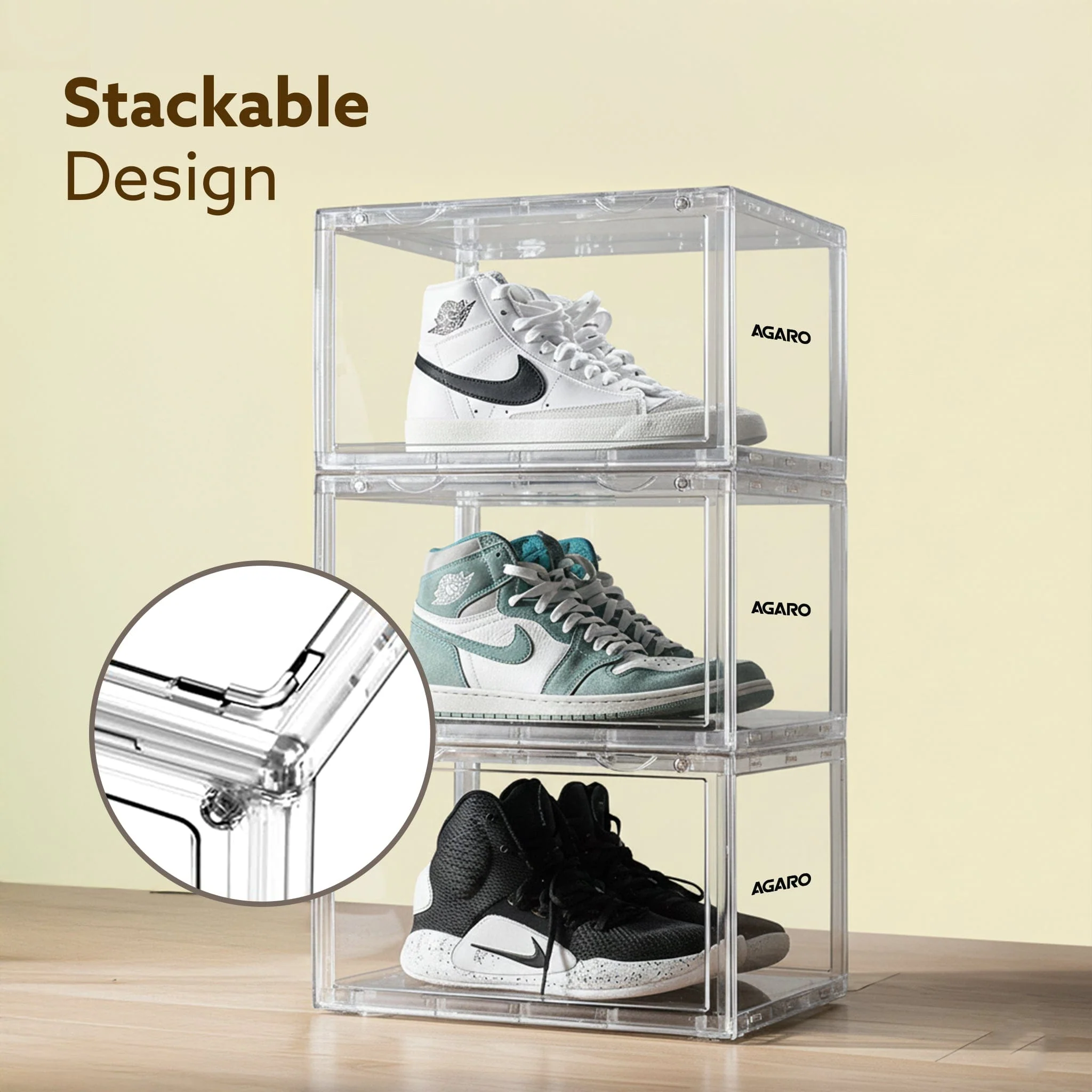 Stackable Shoe Storage Box Organizer | Heavy Duty, Transparent, Plastic Sneaker Crates Container with Magnetic Door |Space Saving|Organizer for Men & Women| Fits up to Size UK 12 - Image 24
