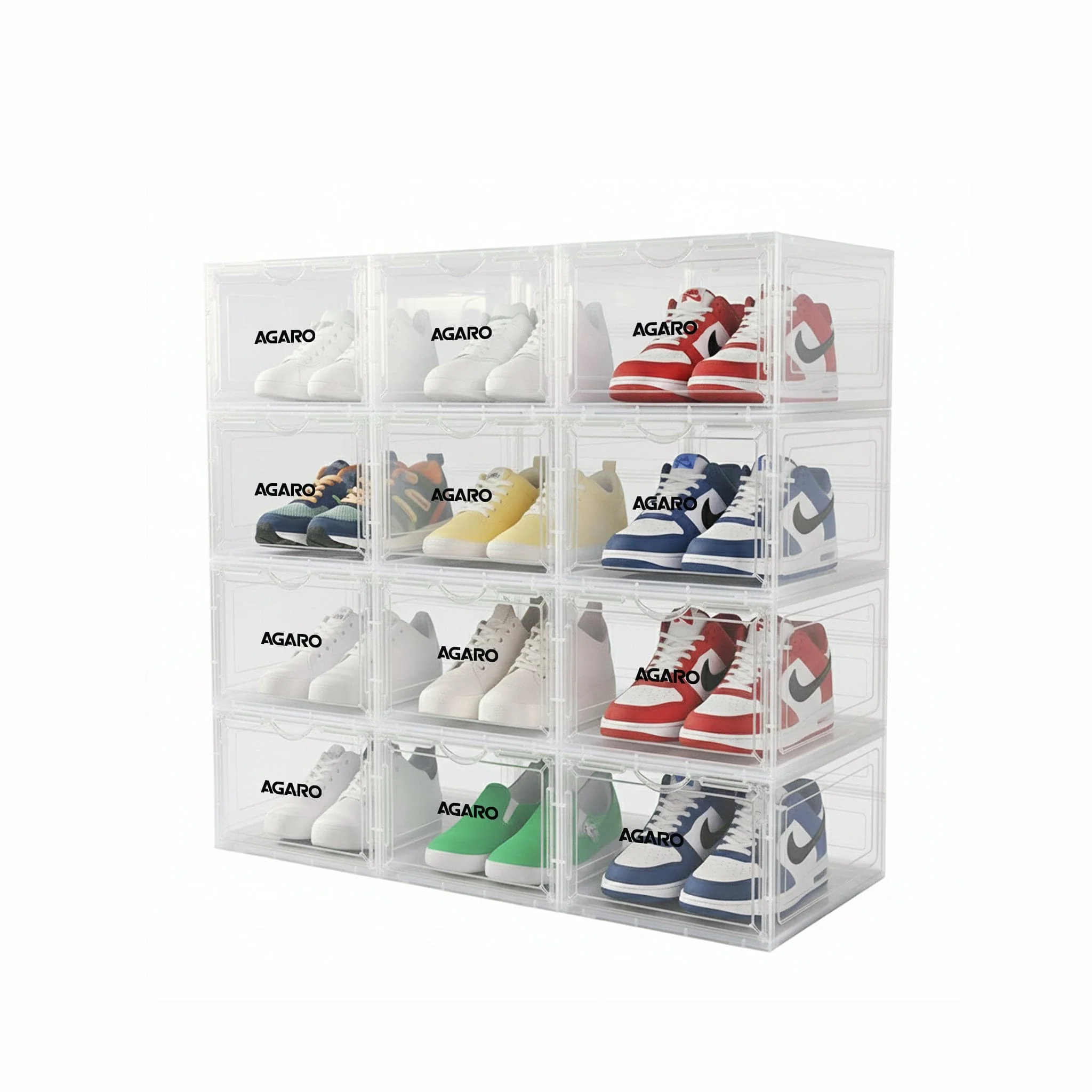 Stackable Shoe Storage Box Organizer | Heavy Duty, Transparent, Plastic Sneaker Crates Container with Magnetic Door |Space Saving|Organizer for Men & Women| Fits up to Size UK 12 - Image 3