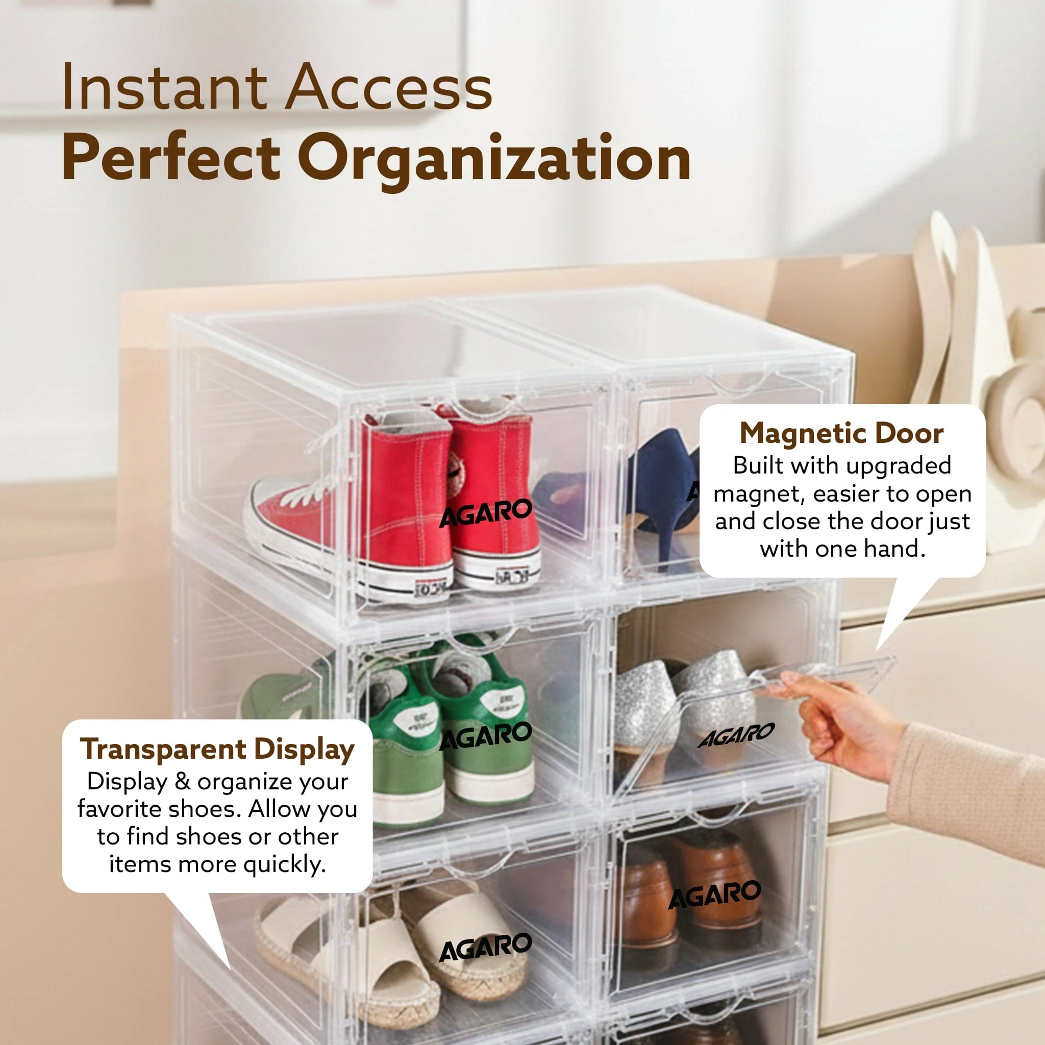 Stackable Shoe Storage Box Organizer | Heavy Duty, Transparent, Plastic Sneaker Crates Container with Magnetic Door |Space Saving|Organizer for Men & Women| Fits up to Size UK 12 - Image 8