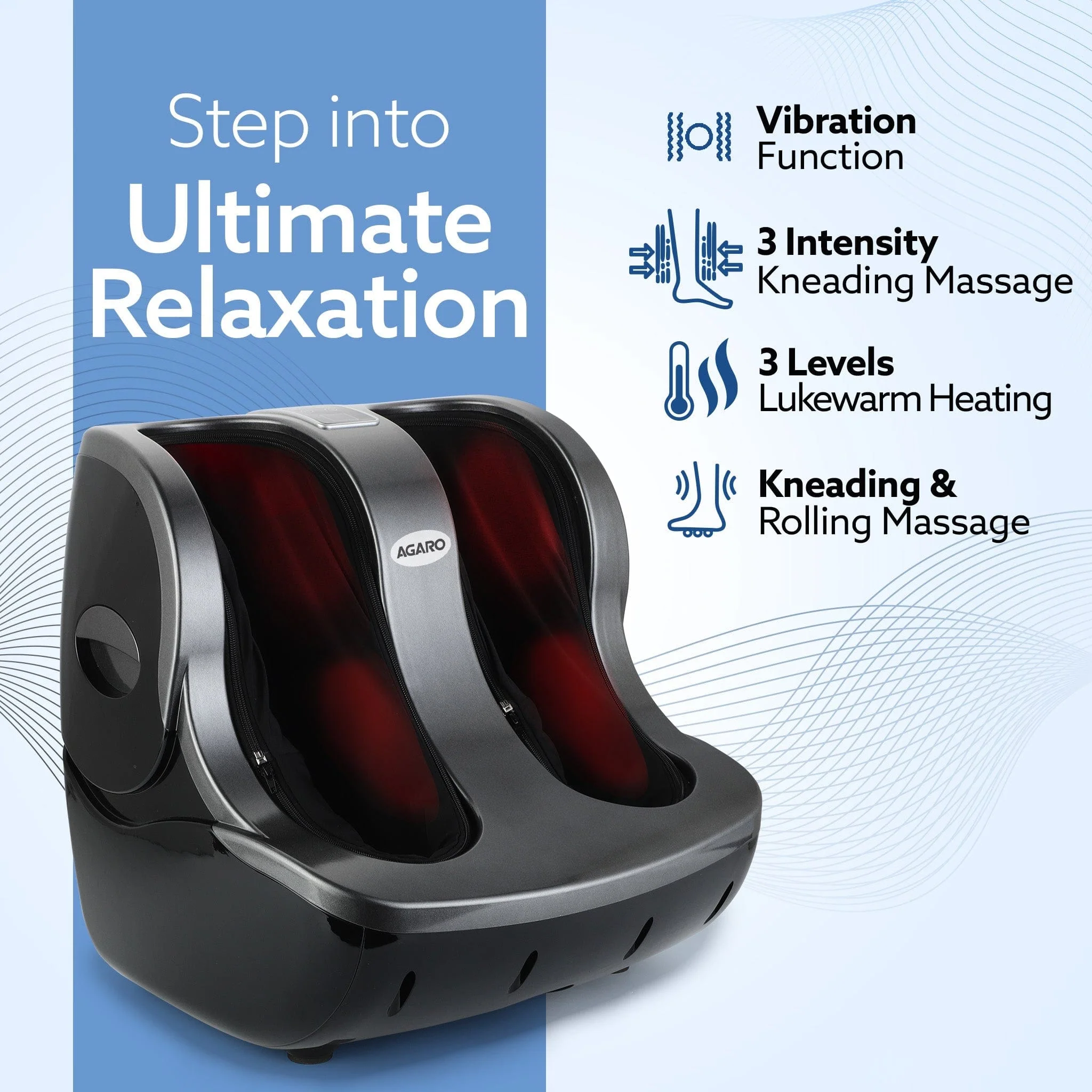 Supreme Foot & Calf Massager, Kneading & Rolling Function, for Pain Relief & Improving Blood Circulation, 3 Intensity Levels, 3 Levels of Lukewarm Heat, Vibration Massage, Timer, Remote Control - Image 8